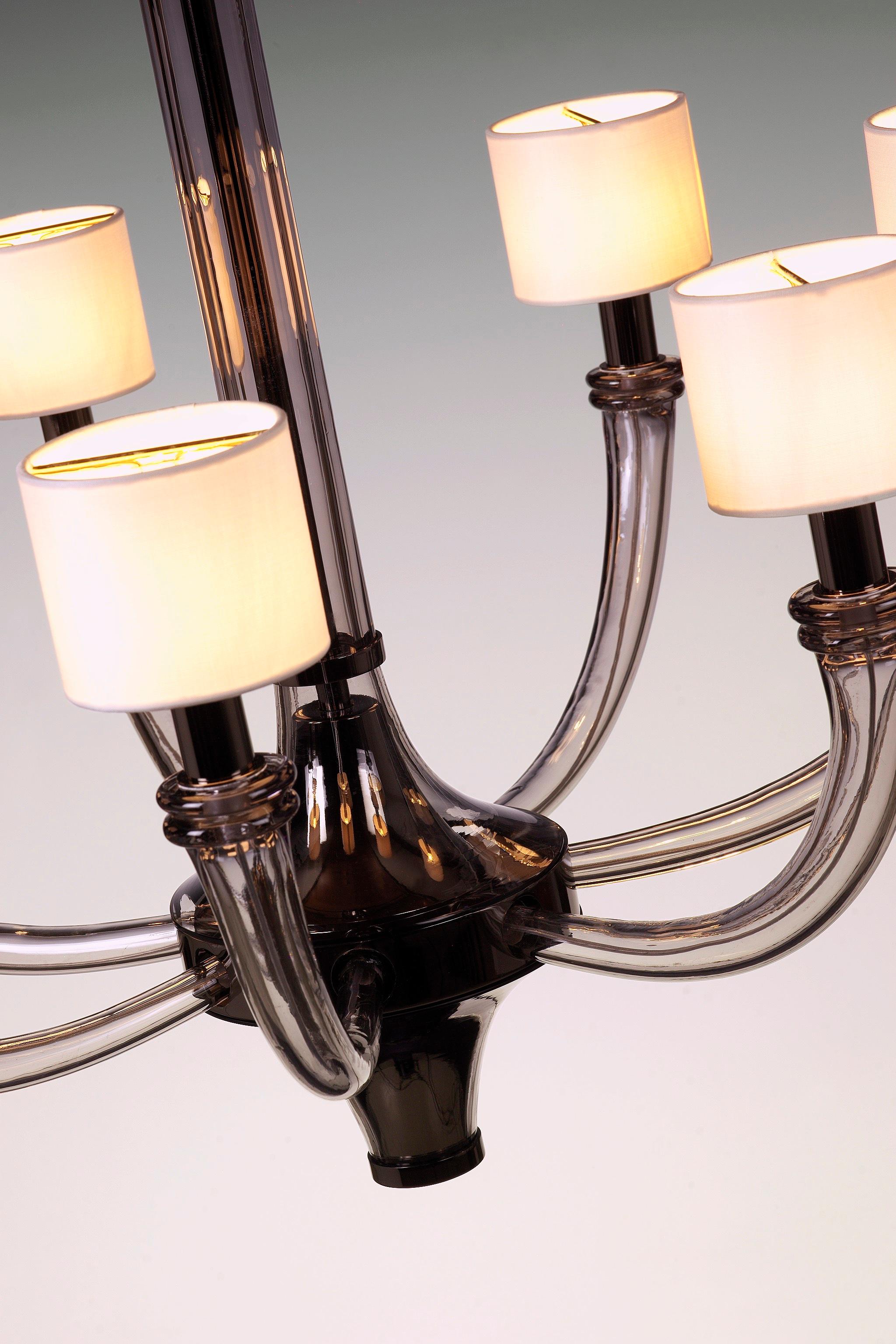 Lámpara de 7 luces de cristal de Murano gris Seguso Vetri d'Arte Splendor Hecho a mano en venta