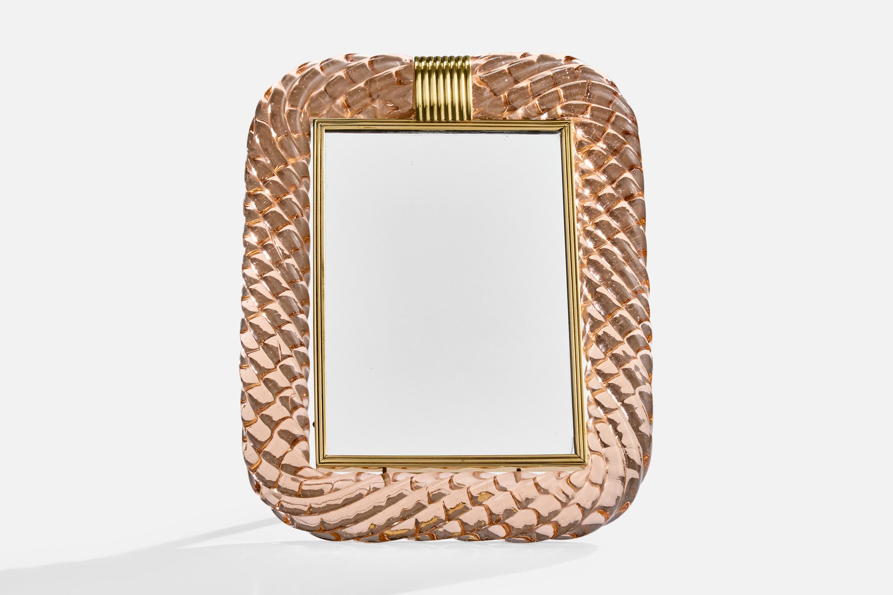 italien Seguso Vetri D'arte, Table Mirror, Glass, Brass, Italy, 1930s en vente