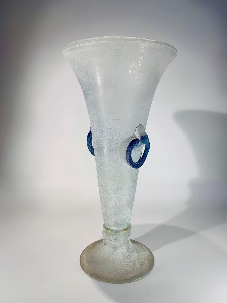 Incredible Seguso Vetri dArte tall Murano glass vase white and blue circa 1950.