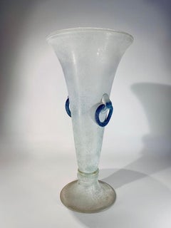 Tall Seguso Vetri dArte Murano glass vase white and blue circa 1950
