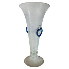 Tall Seguso Vetri dArte Murano glass vase white and blue circa 1950
