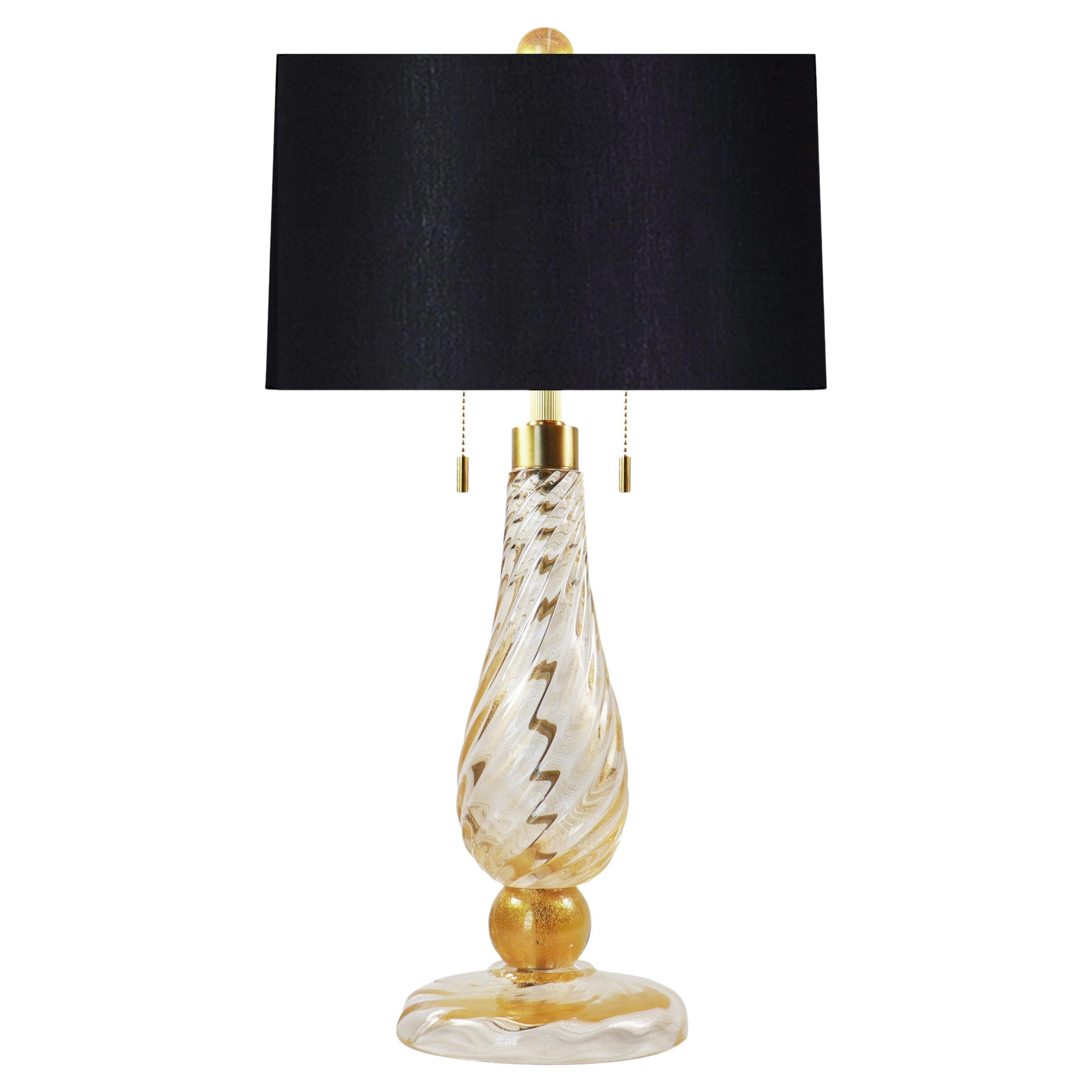 Seguso Vetri d'Arte Lampada da tavolo a goccia ritorta in vetro di Murano oro chiaro
