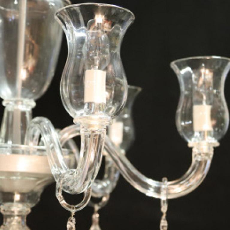 italien Seguso Vetri d'Arte Vintage Clear Chandelier 6 Lights Murano Glass en vente