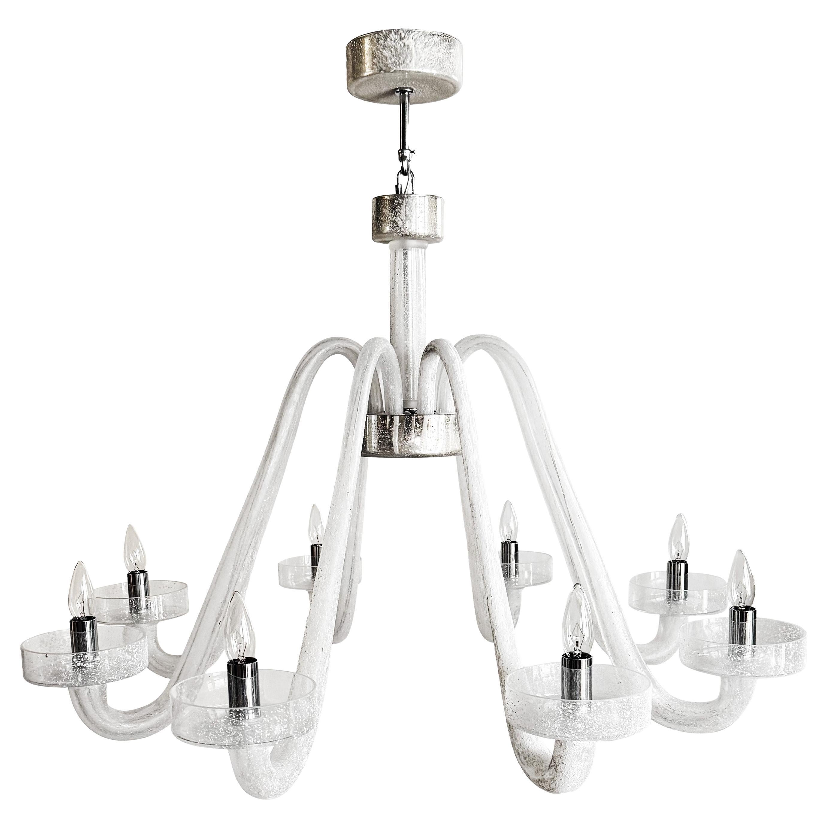 Seguso Vetri d'Arte Vintage Style Chandelier 8 lights Clear Scavo Murano Glass