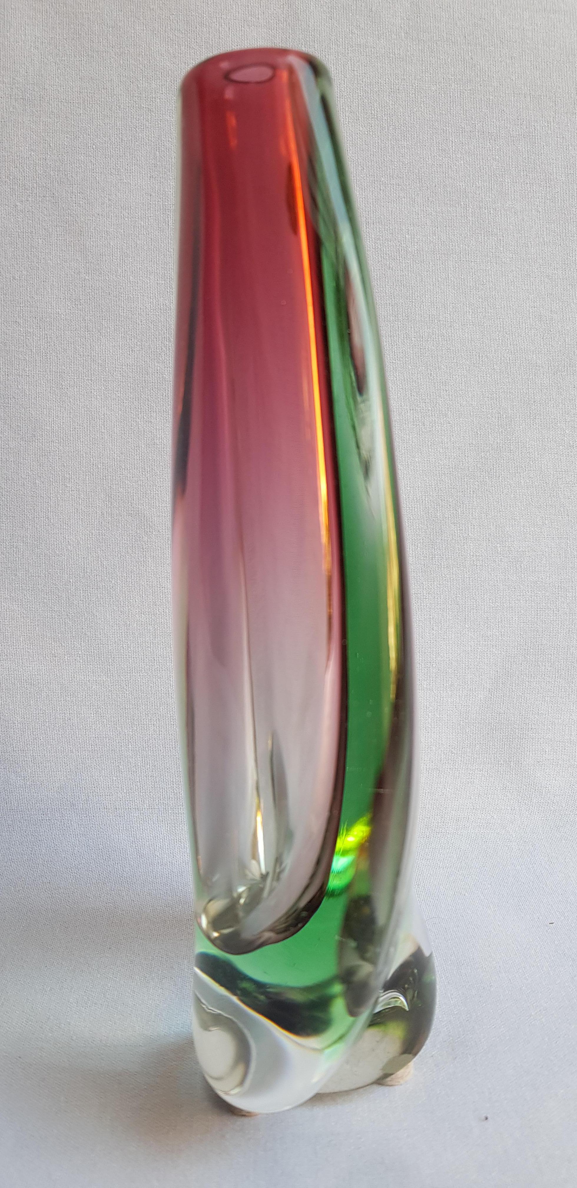 Italian Seguso Vetri d'Arte Vitange Murano Glass Somerso Vase For Sale