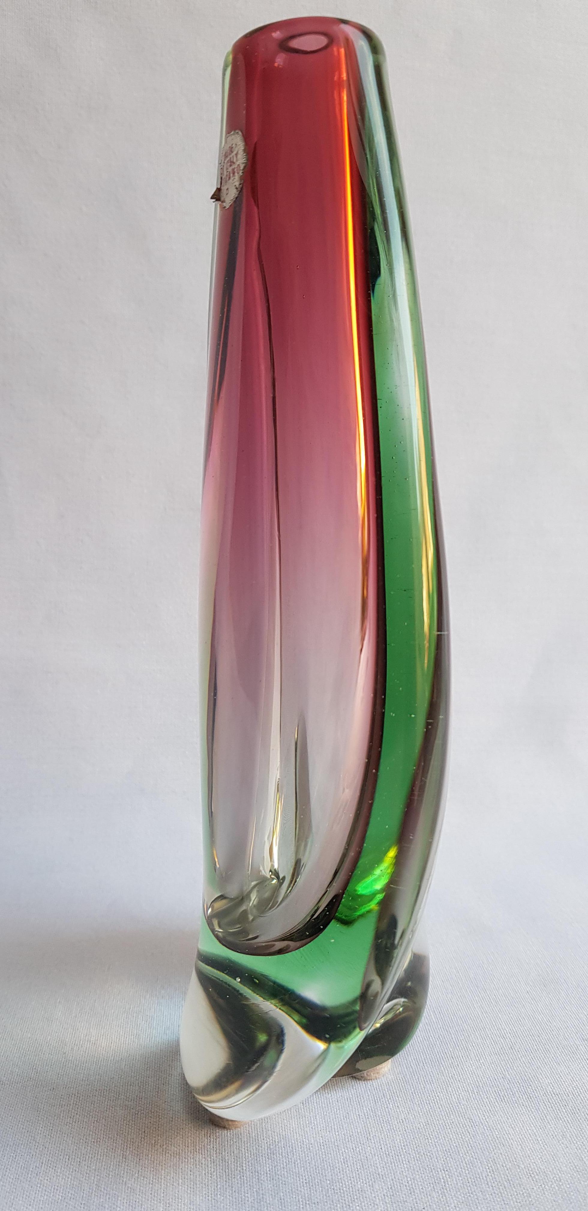 Hand-Crafted Seguso Vetri d'Arte Vitange Murano Glass Somerso Vase For Sale