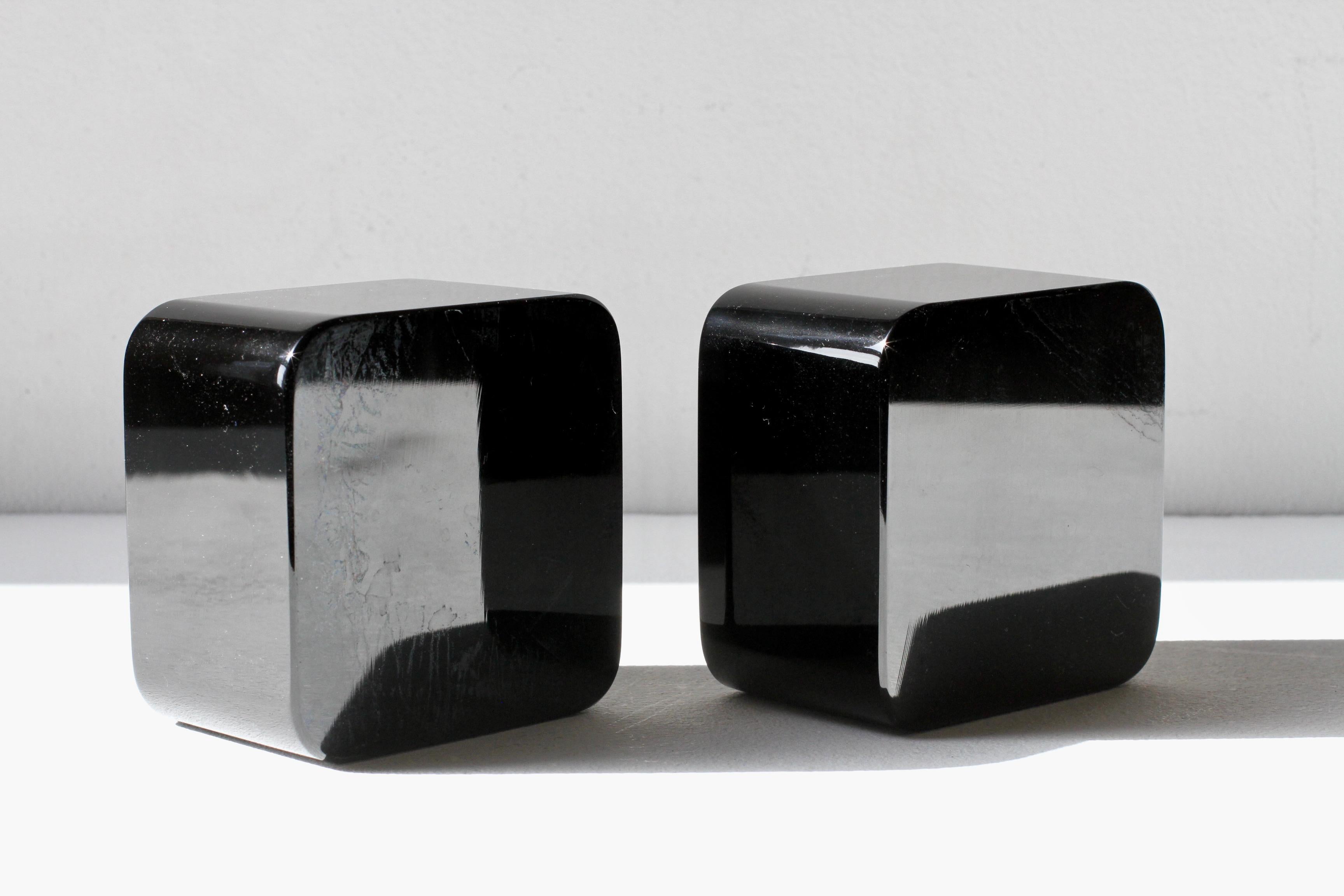 20th Century Seguso Vintage Pair of Square Black Murano Glass Bowls Dishes or Ashtrays 1980s For Sale