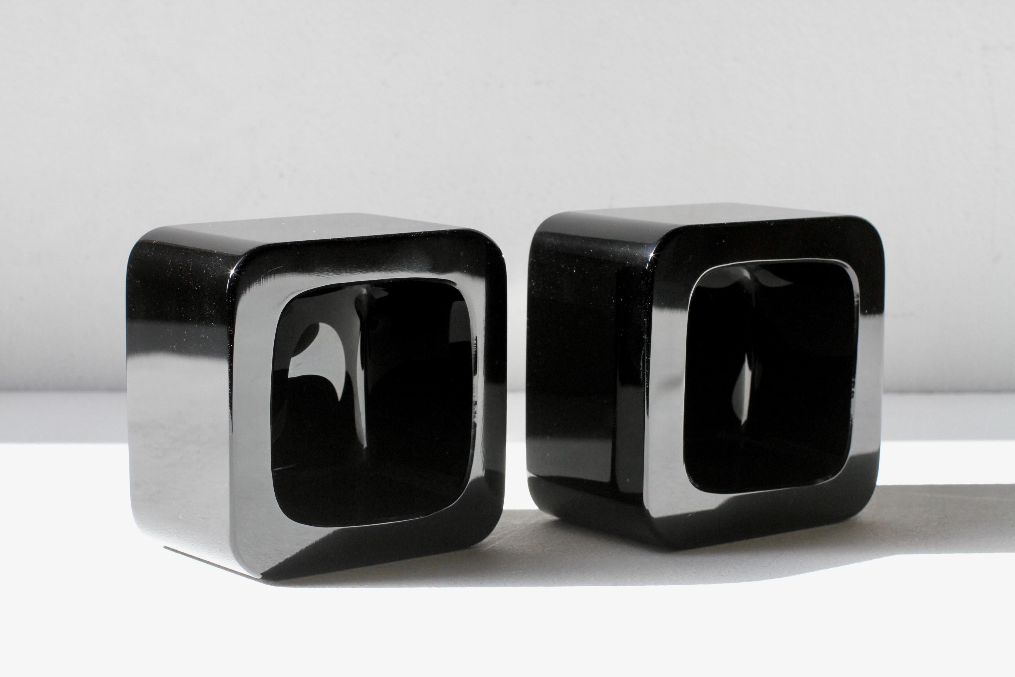 Blown Glass Seguso Vintage Pair of Square Black Murano Glass Bowls Dishes or Ashtrays 1980s For Sale