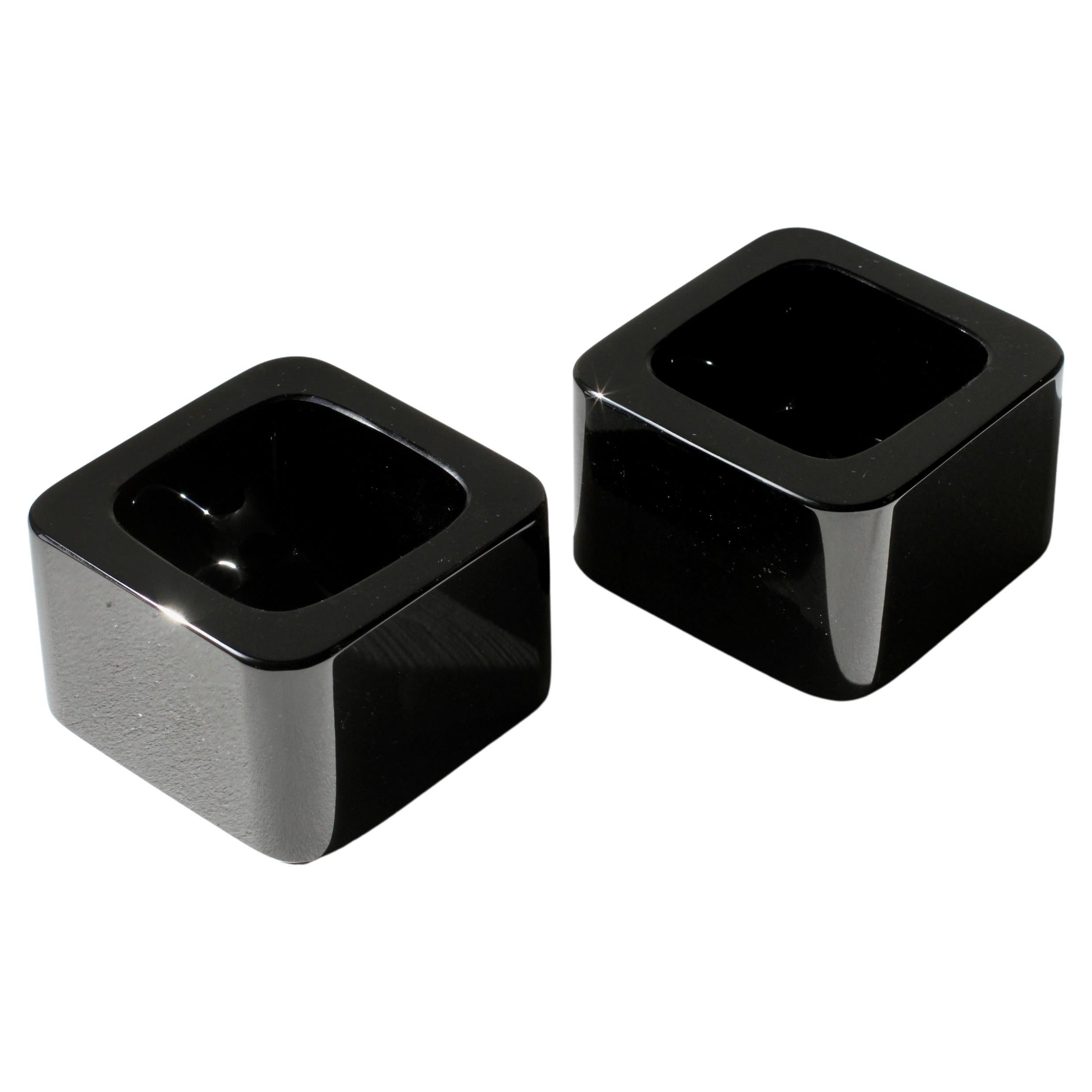 Seguso Vintage Pair of Square Black Murano Glass Bowls Dishes or Ashtrays 1980s For Sale