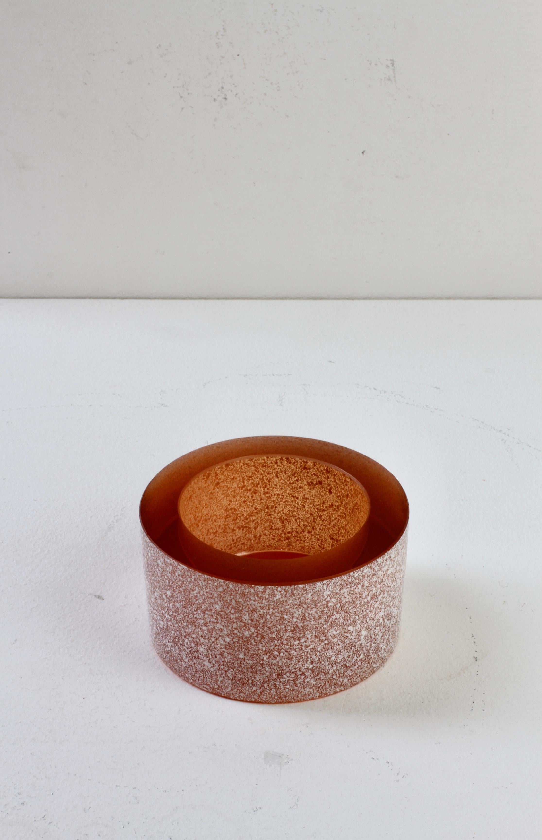 20th Century Seguso Vintage Thick Round Amber 'Scavo' Murano Glass Bowl or Ashtray, C. 1980s For Sale