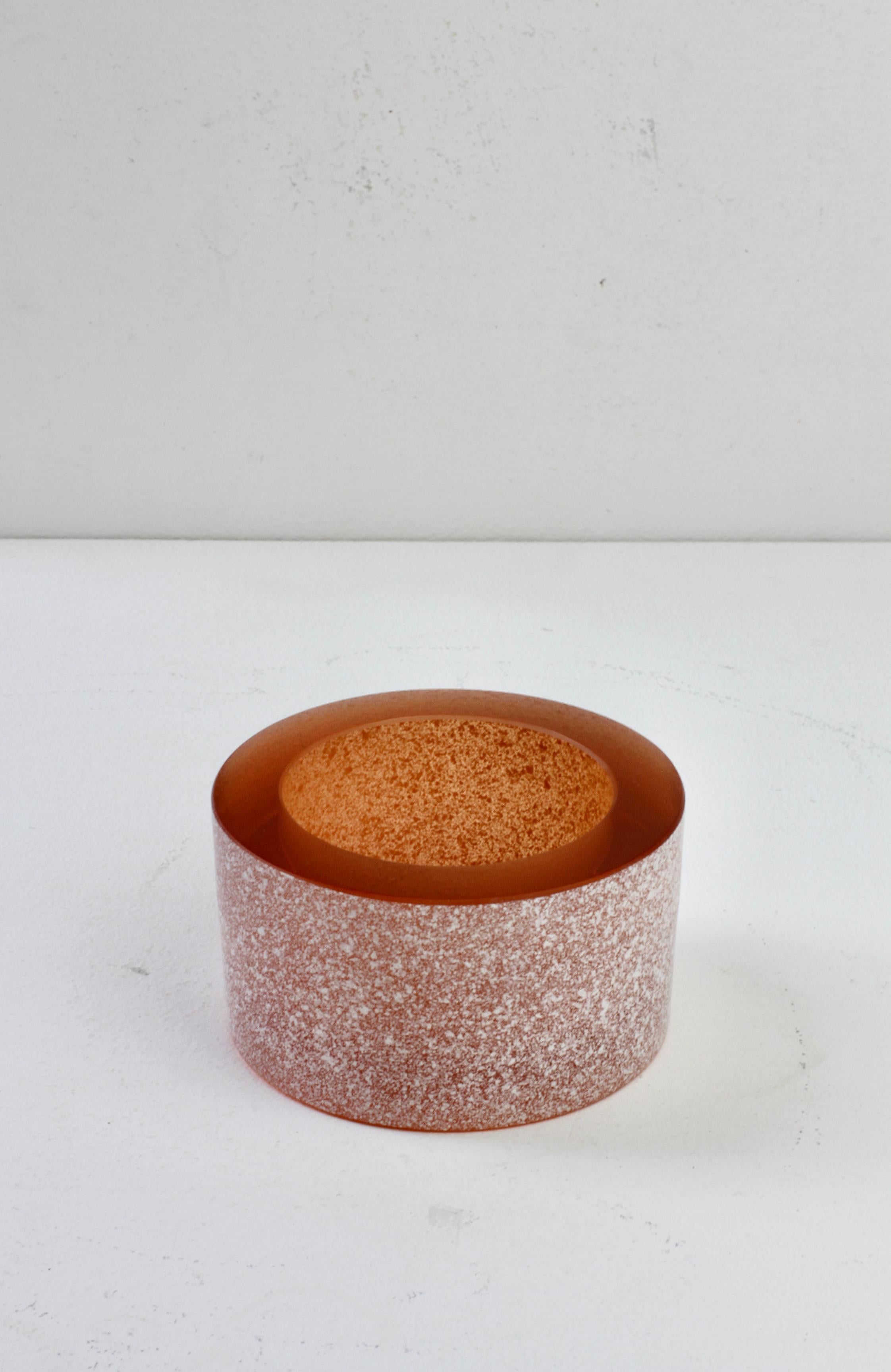 Blown Glass Seguso Vintage Thick Round Amber 'Scavo' Murano Glass Bowl or Ashtray, C. 1980s For Sale