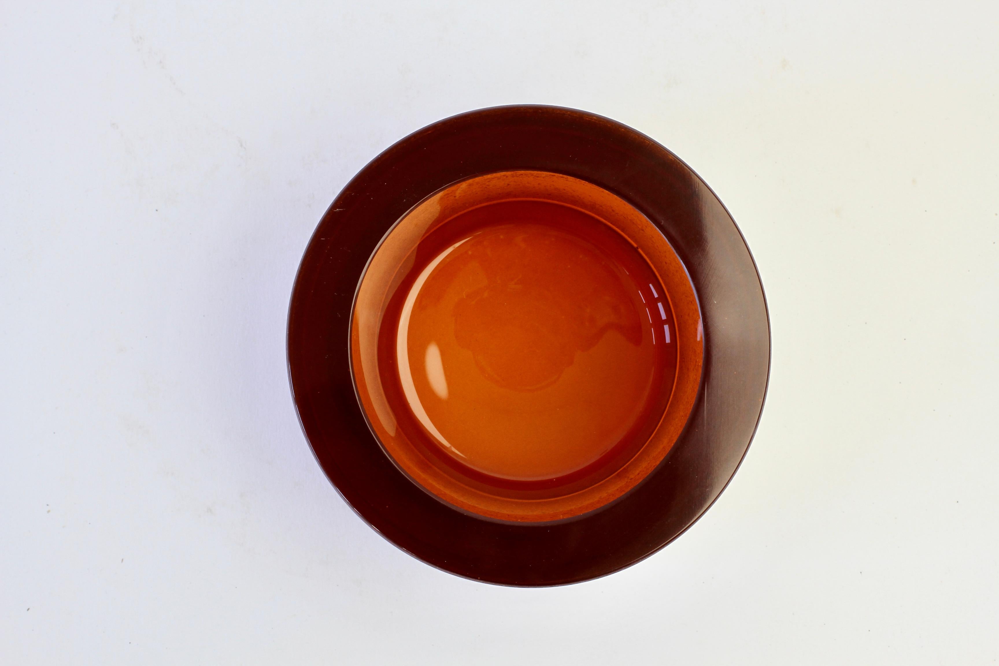 Seguso Vintage Thick Round Amber 'Scavo' Murano Glass Bowl or Ashtray, c. 1980s 2