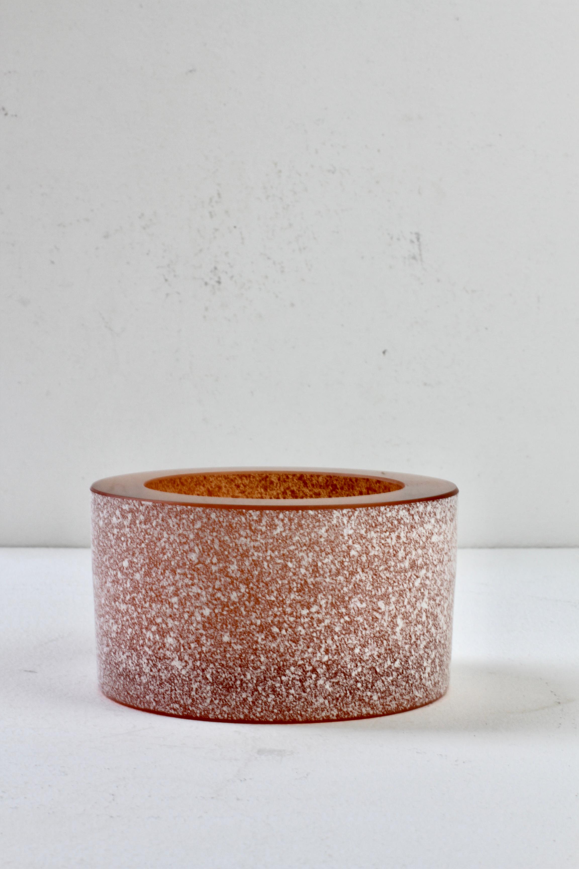 Seguso Vintage Thick Round Amber 'Scavo' Murano Glass Bowl or Ashtray, C. 1980s For Sale 2