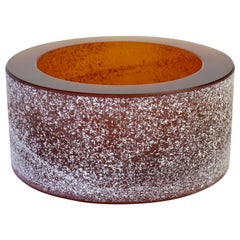 Seguso Vintage Thick Round Amber 'Scavo' Murano Glass Bowl or Ashtray, c. 1980s