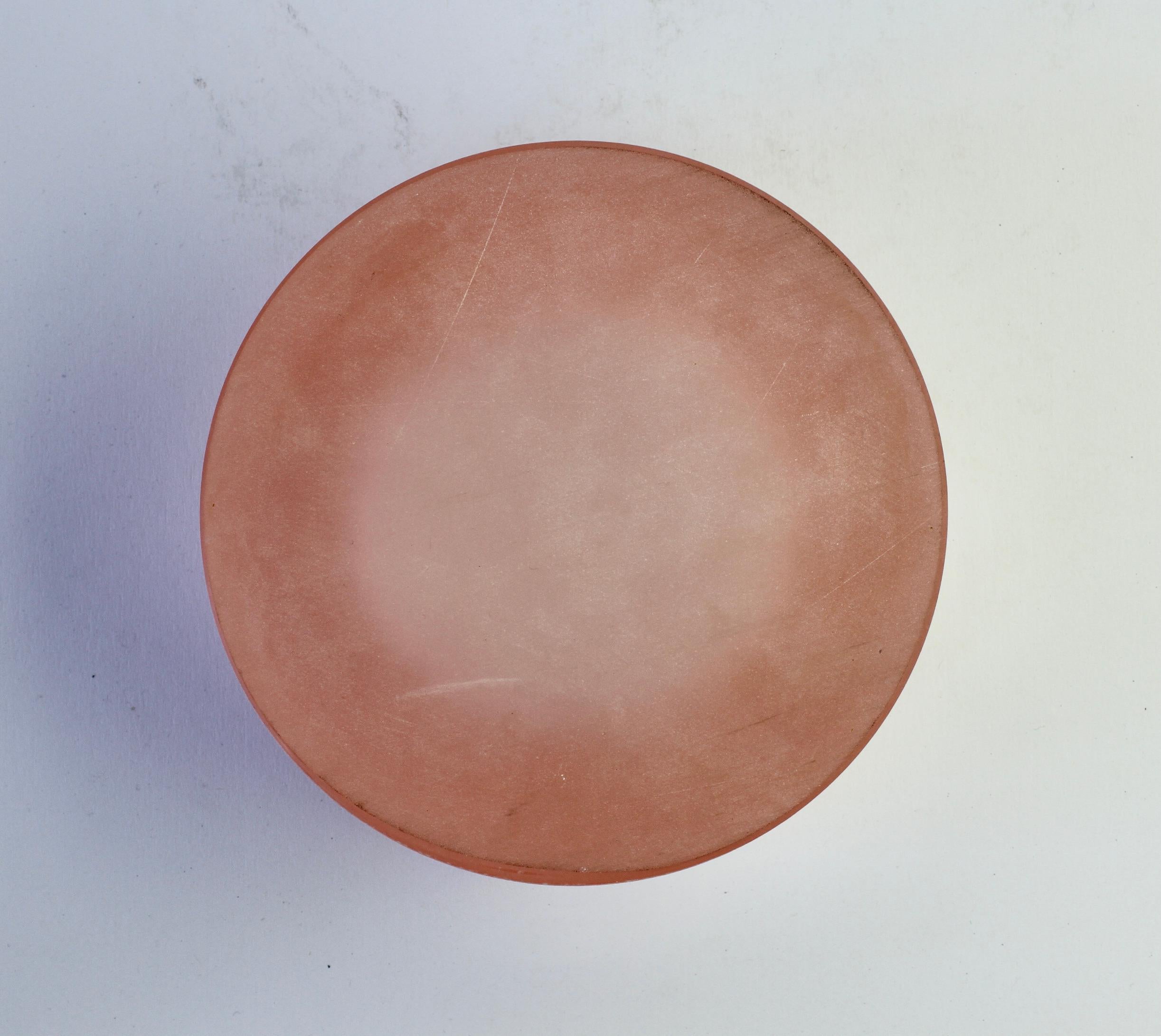 Seguso Vintage dicker runder rosa „Scavo“ Muranoglas Schale oder Aschenbecher um 1980 im Angebot 5