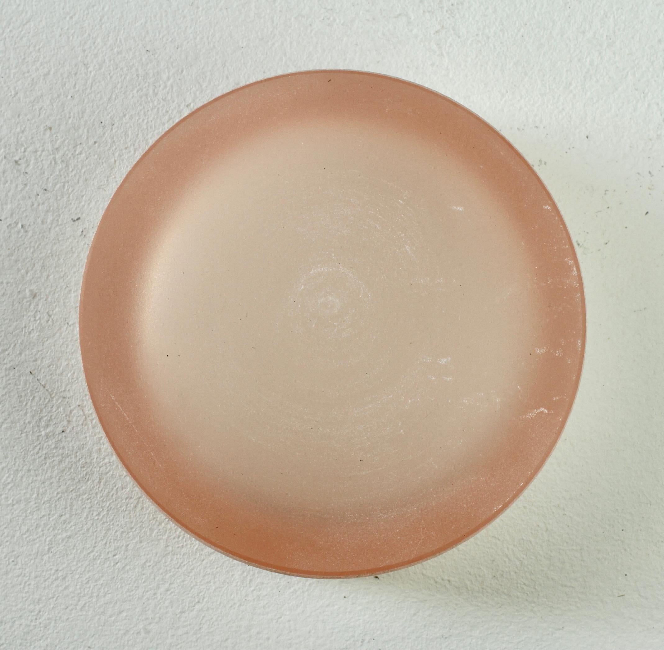 Seguso Vintage Thick Round Pink 'Scavo' Murano Glass Bowl or Ashtray circa 1980s For Sale 7