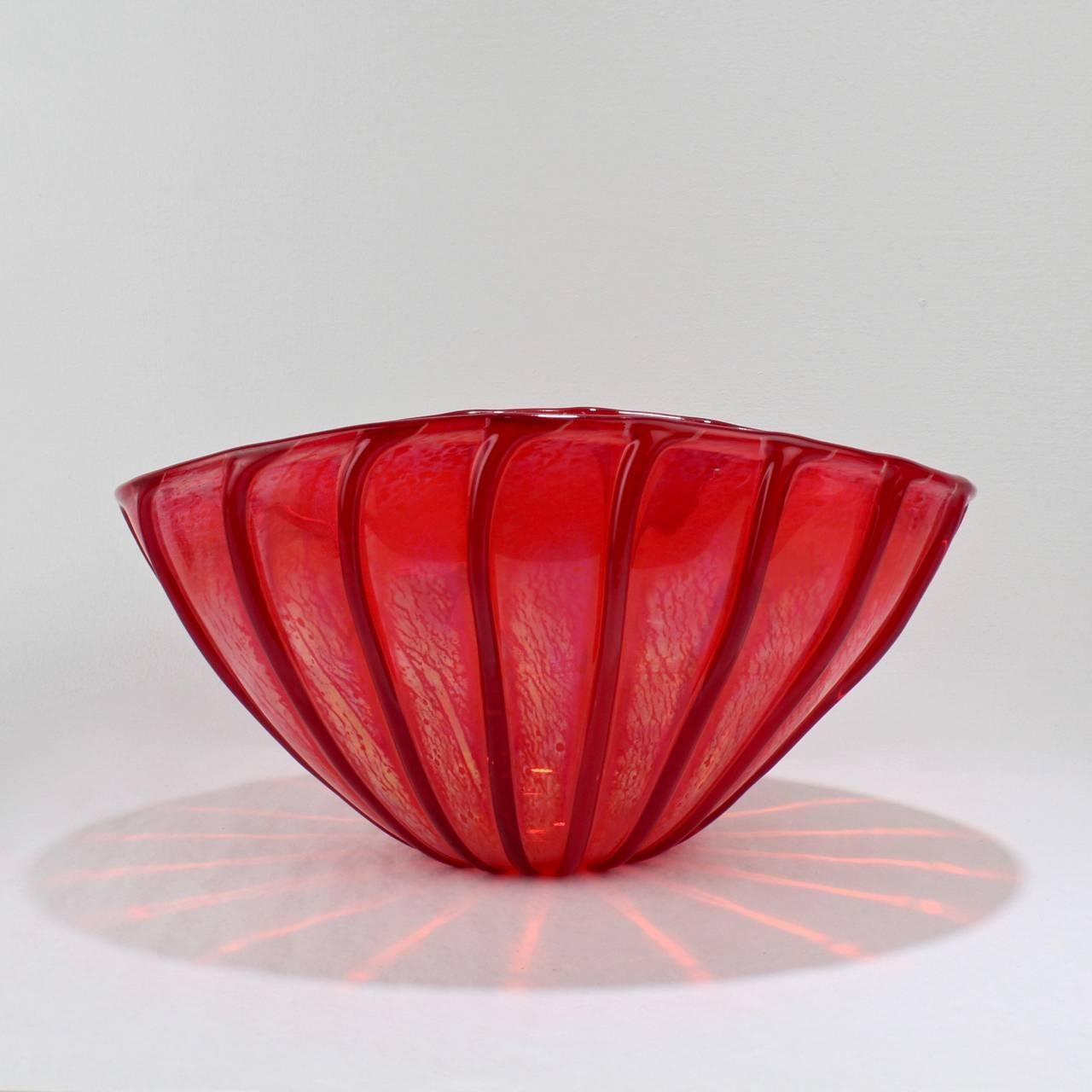 Art Deco Seguso Viro Limited Edition Nuance Collection Red Murano Glass Vase or Bowl