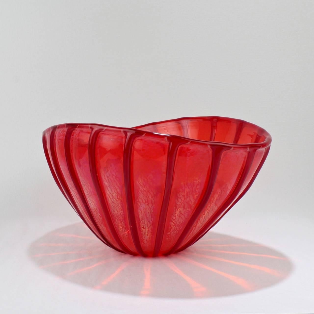 Italian Seguso Viro Limited Edition Nuance Collection Red Murano Glass Vase or Bowl