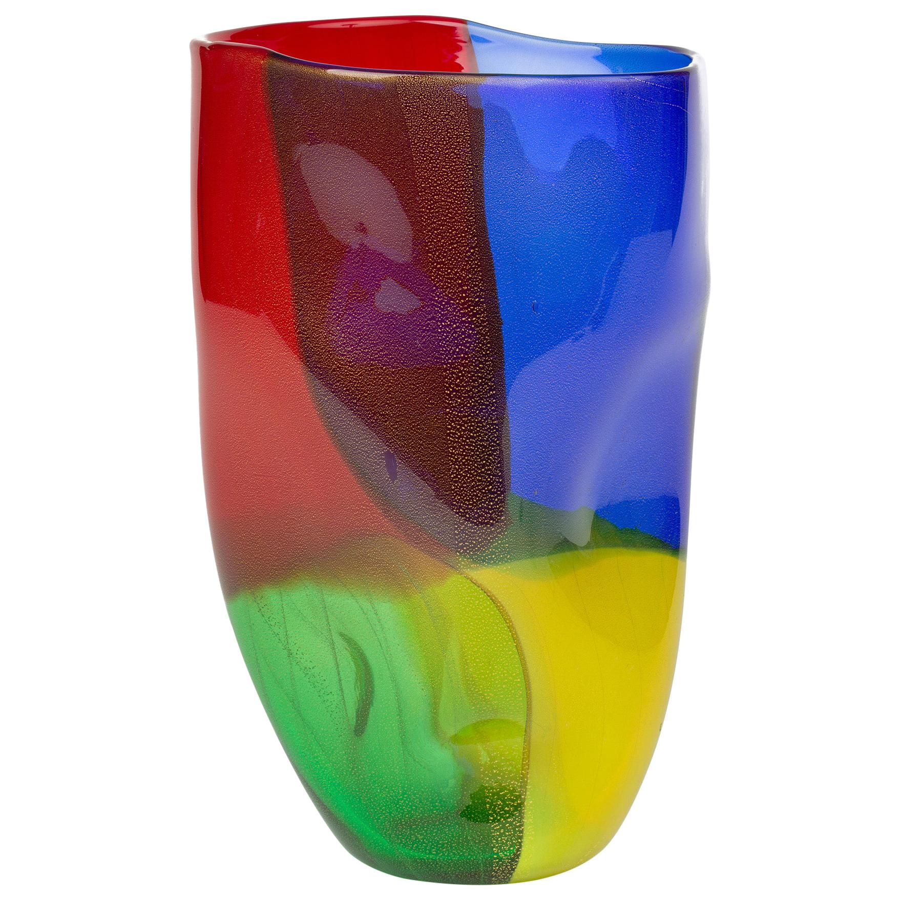 Vaso in vetro artistico colorato Seguso Viro Murano 4 Quarti Incalmo