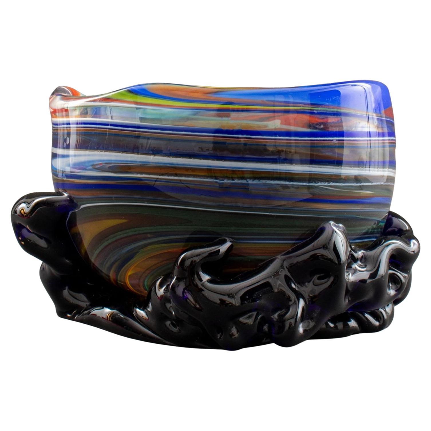 Seguso Viro Murano Glas Schale auf Sockel