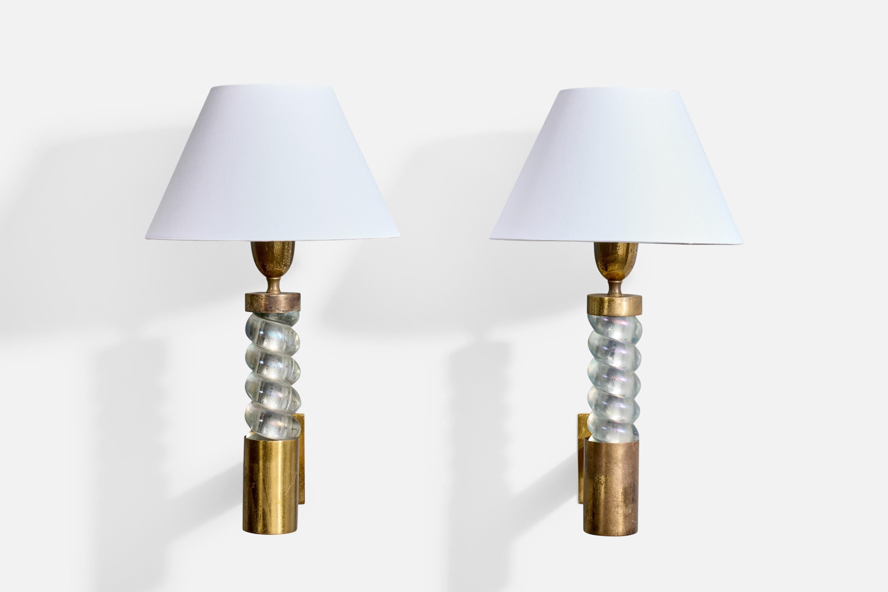 Mid-Century Modern Seguso, appliques, laiton, verre, tissu, Italie, années 1950 en vente