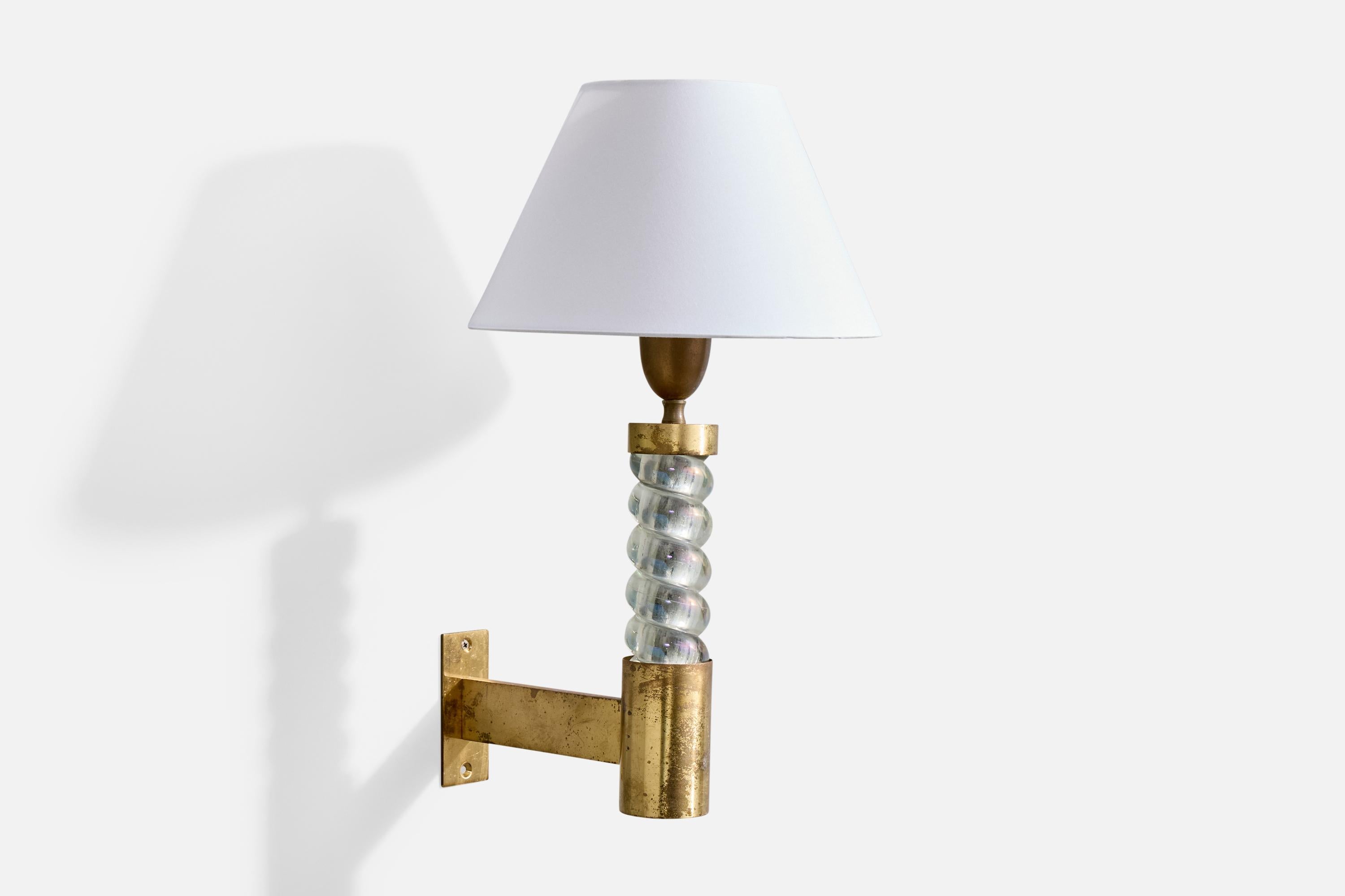 Seguso, Wall Lights, Brass, Glass, Fabric, Italy, 1950s Italiano en venta