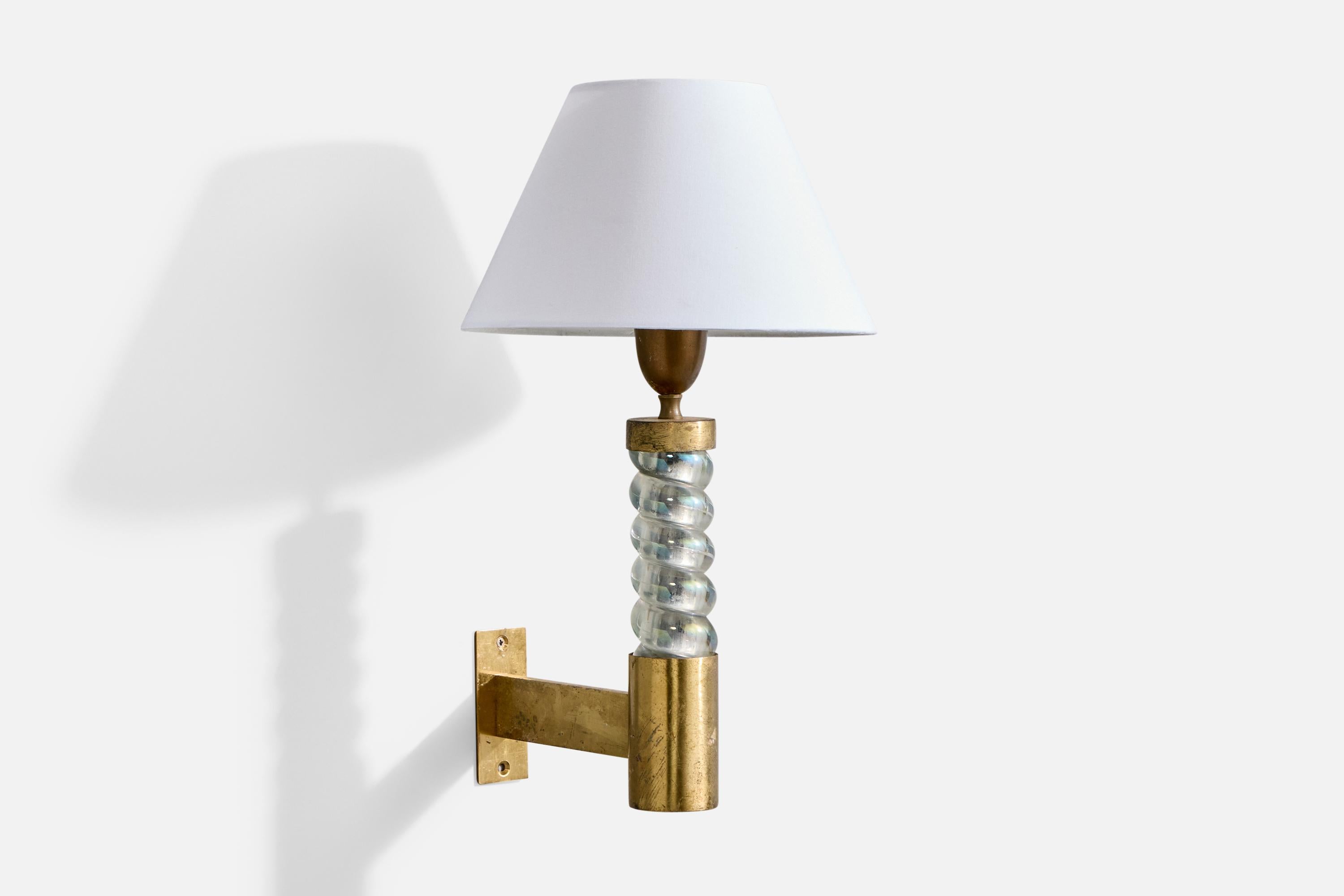 Seguso, Wall Lights, Brass, Glass, Fabric, Italy, 1950s Italiano en venta