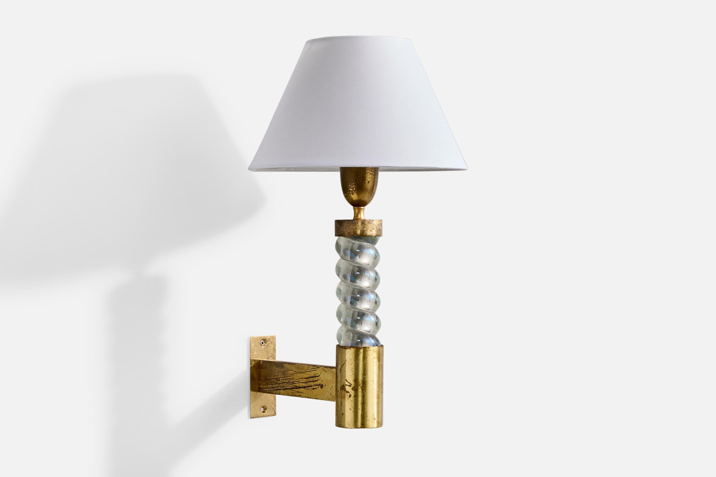 italien Seguso, Wall Lights, Brass, Glass, Fabric, Italy, 1950s en vente