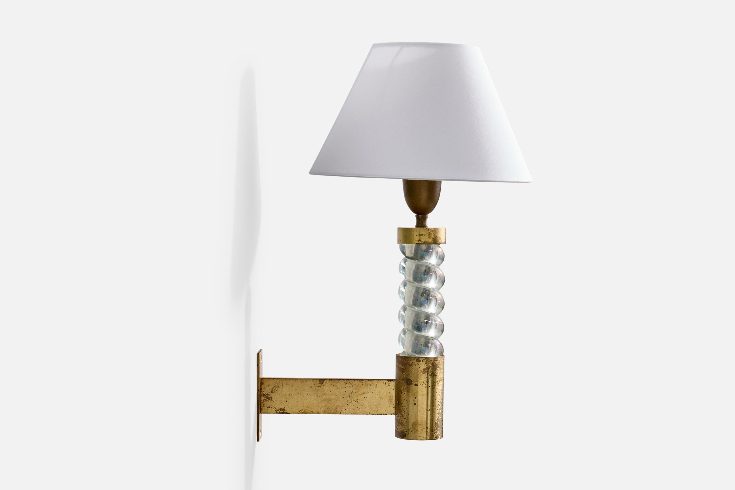 Seguso, Wall Lights, Brass, Glass, Fabric, Italy, 1950s en Bueno estado para la venta en High Point, NC