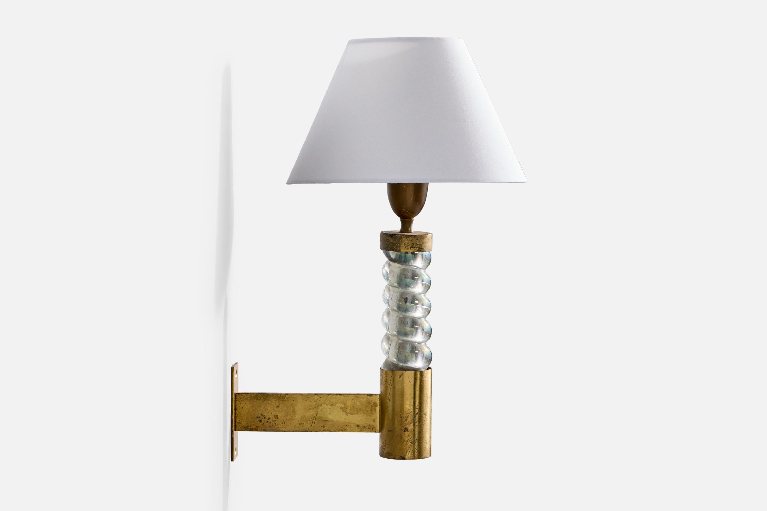 Seguso, Wall Lights, Brass, Glass, Fabric, Italy, 1950s en Bueno estado para la venta en High Point, NC