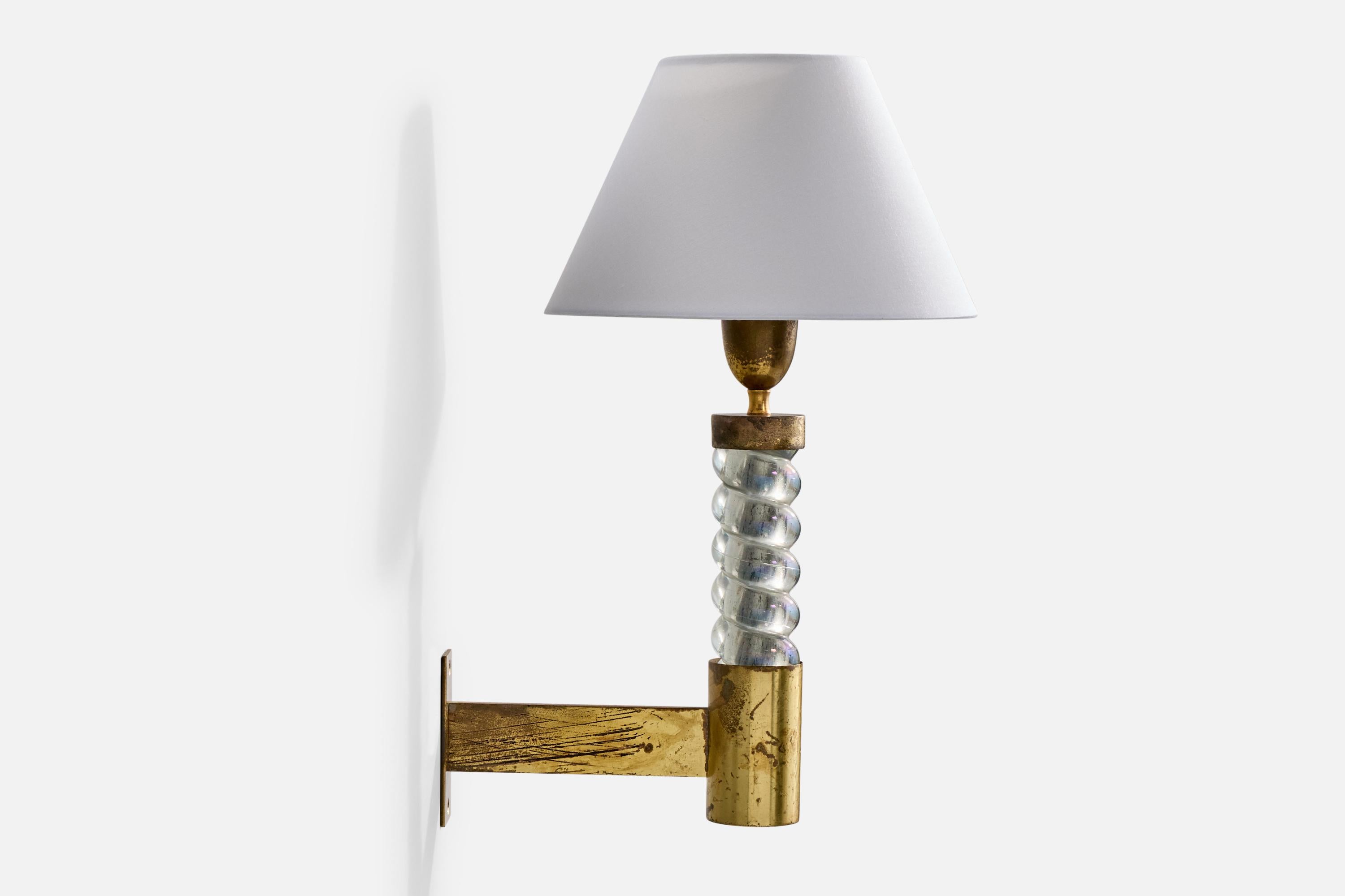 Seguso, Wall Lights, Brass, Glass, Fabric, Italy, 1950s Bon état - En vente à High Point, NC