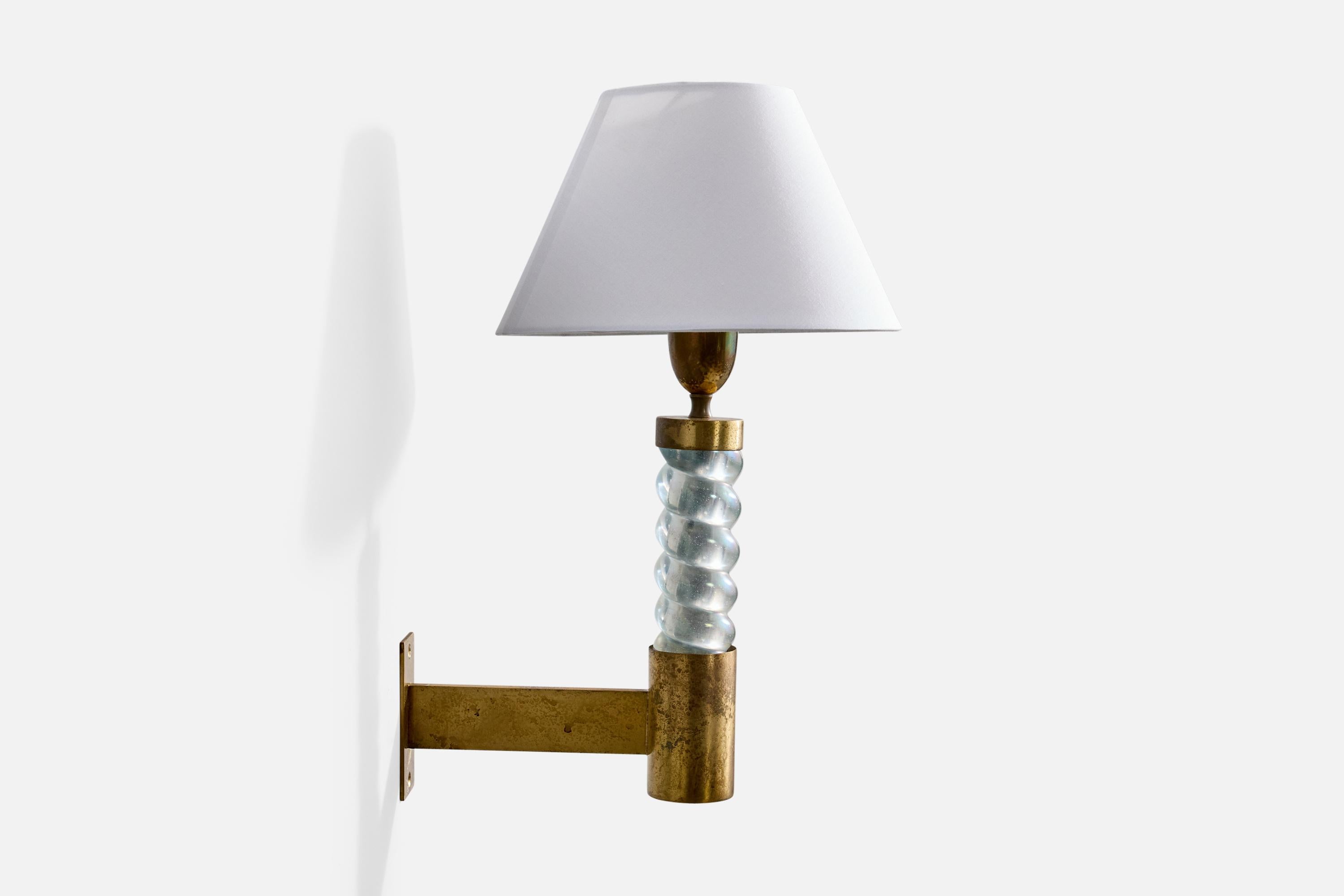 Milieu du XXe siècle Seguso, appliques, laiton, verre, tissu, Italie, années 1950 en vente