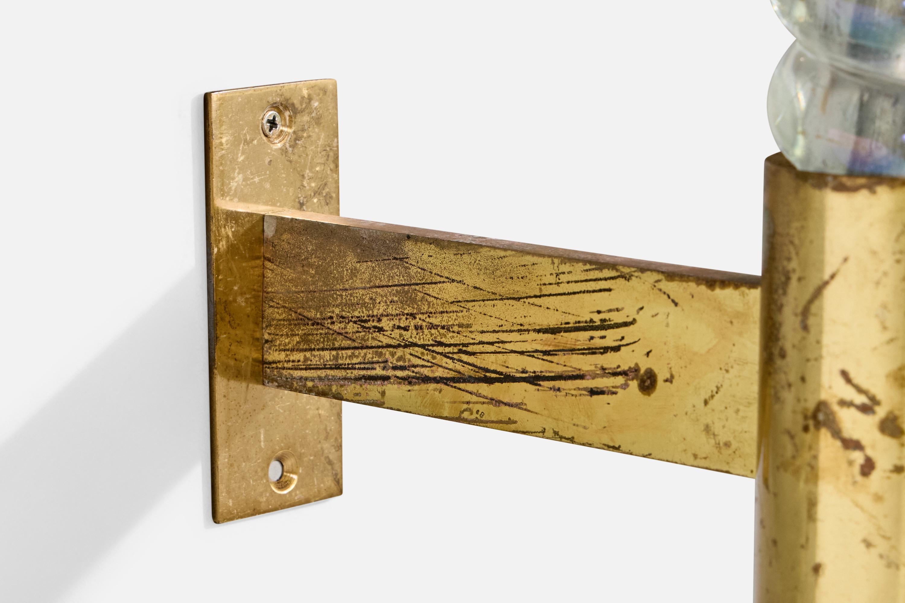 Laiton Seguso, Wall Lights, Brass, Glass, Fabric, Italy, 1950s en vente