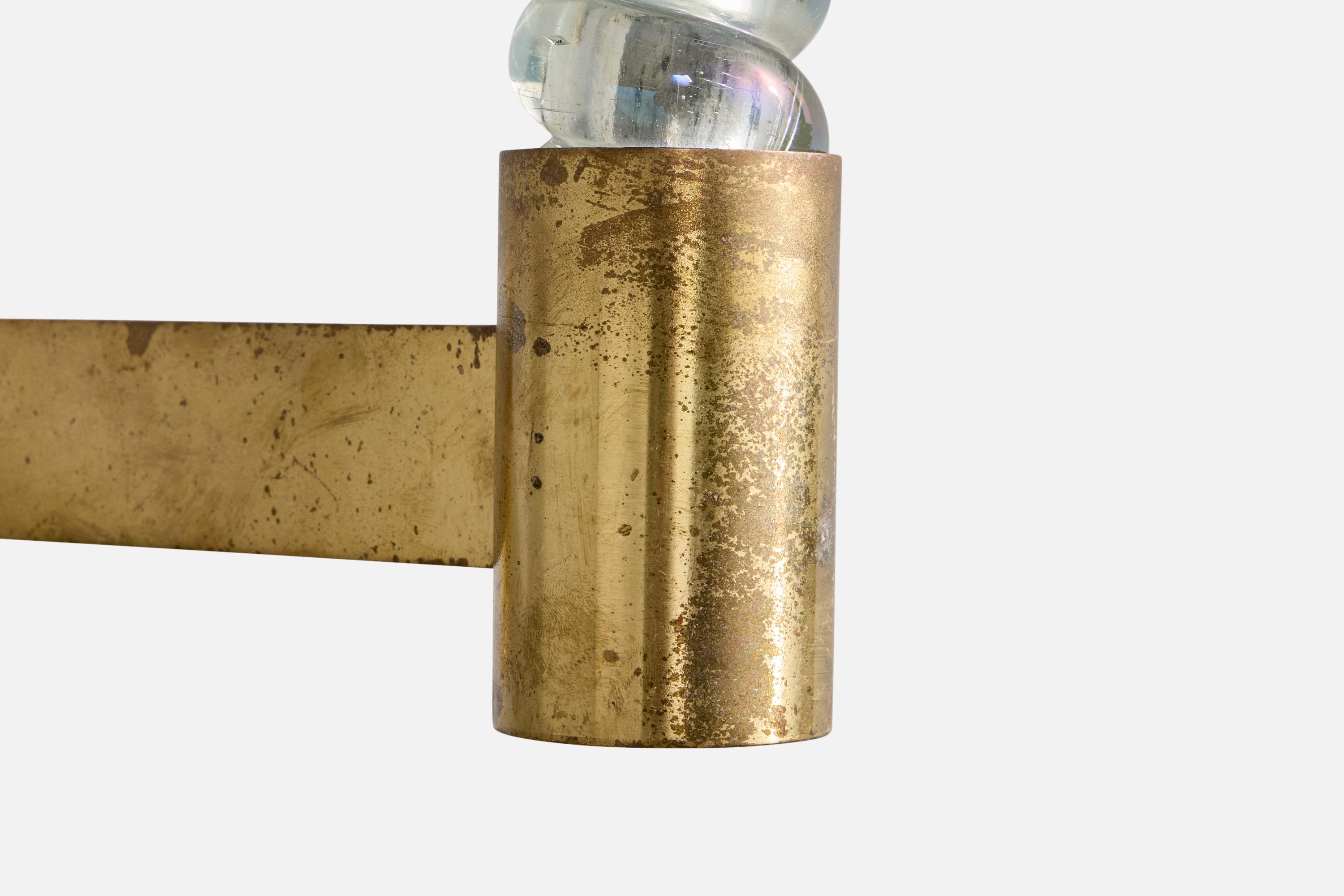 Seguso, Wall Lights, Brass, Glass, Fabric, Italy, 1950s en venta 1