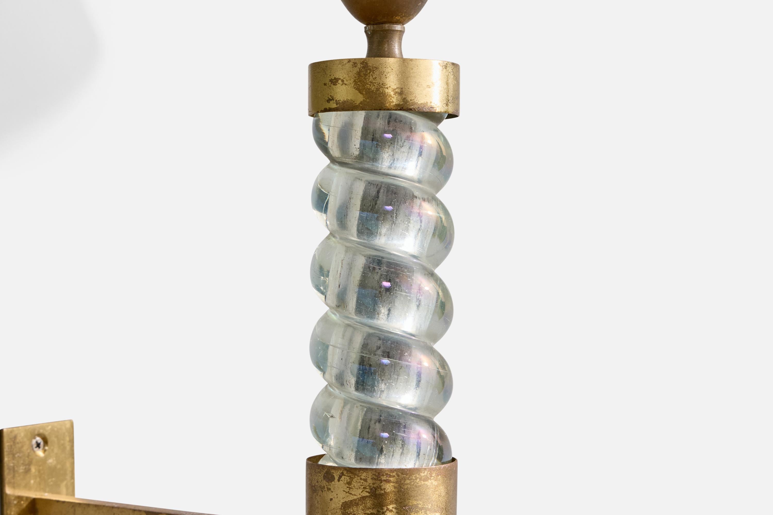 Seguso, Wall Lights, Brass, Glass, Fabric, Italy, 1950s en venta 2