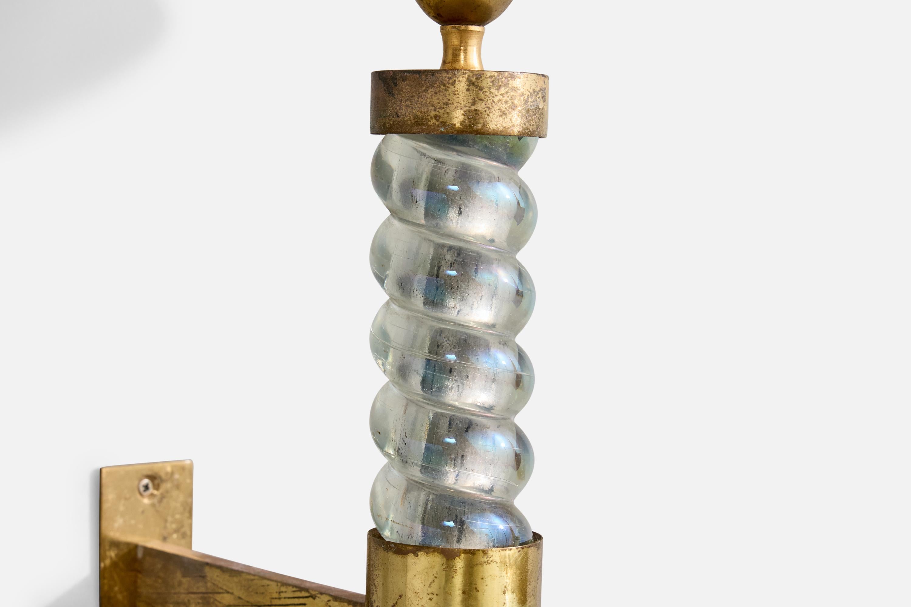 Seguso, Wall Lights, Brass, Glass, Fabric, Italy, 1950s en vente 2