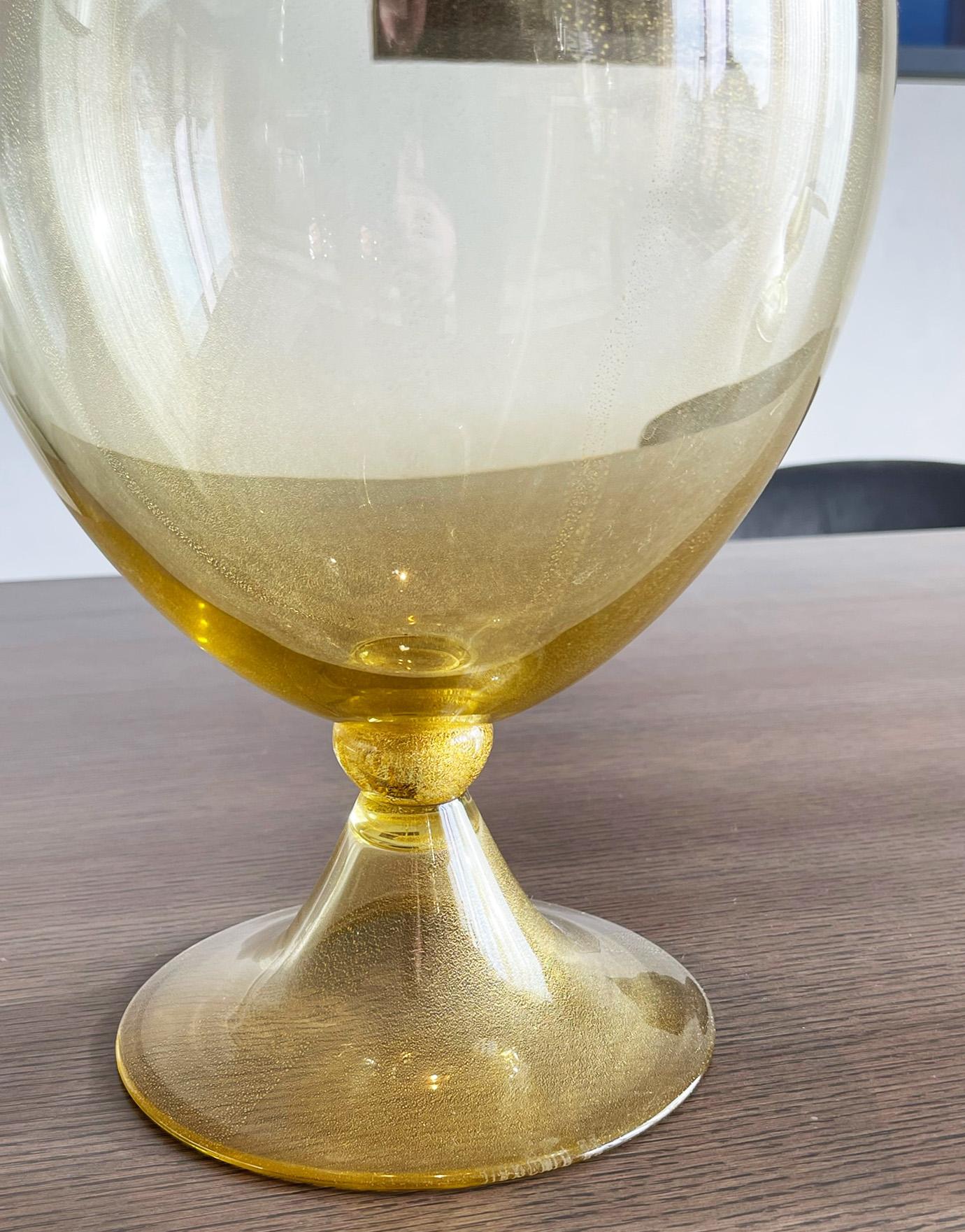 Italian Seguso for Donghia - Large Modern Vase in Gold Murano Glass, Handblown, Signed