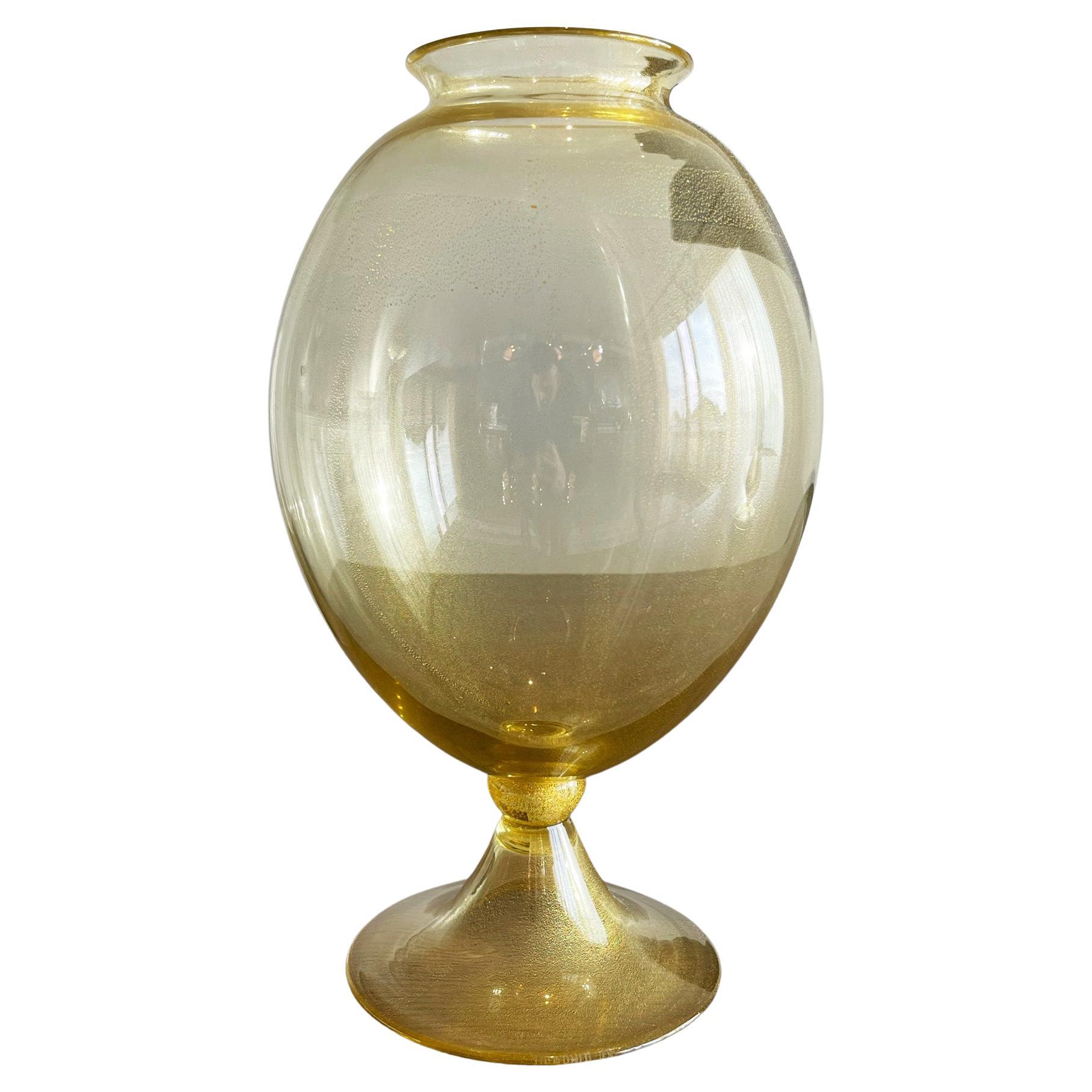 Seguso for Donghia - Large Modern Vase in Gold Murano Glass, Handblown, Signed