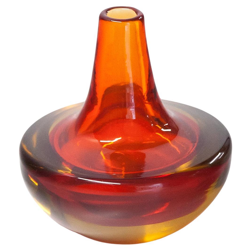 Vaso a bottiglia giallo rosso Seguso in vendita