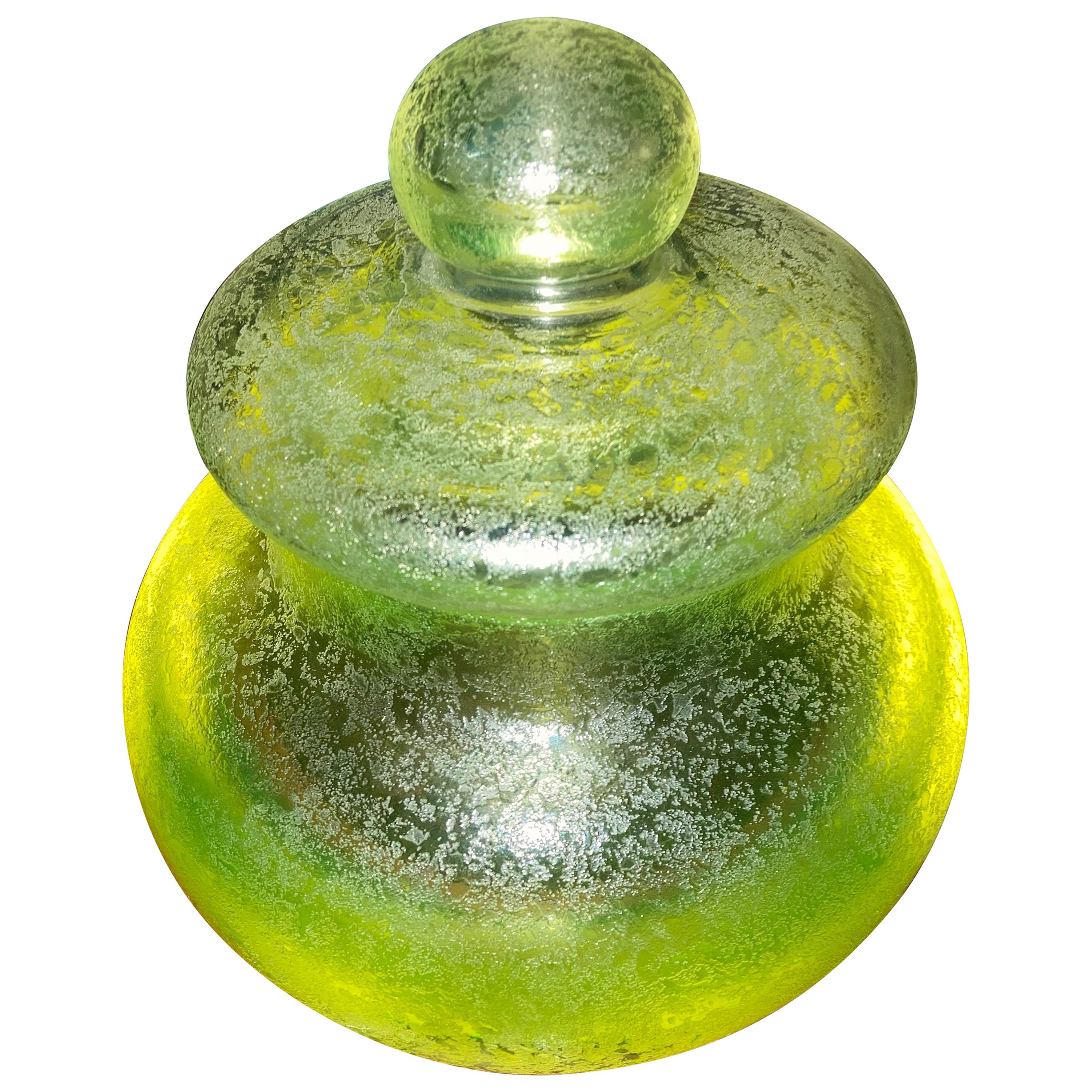 Seguso, Large Murano Glass, Corroso, Uranium Leaded Box /Jar Attb Flavio Poli