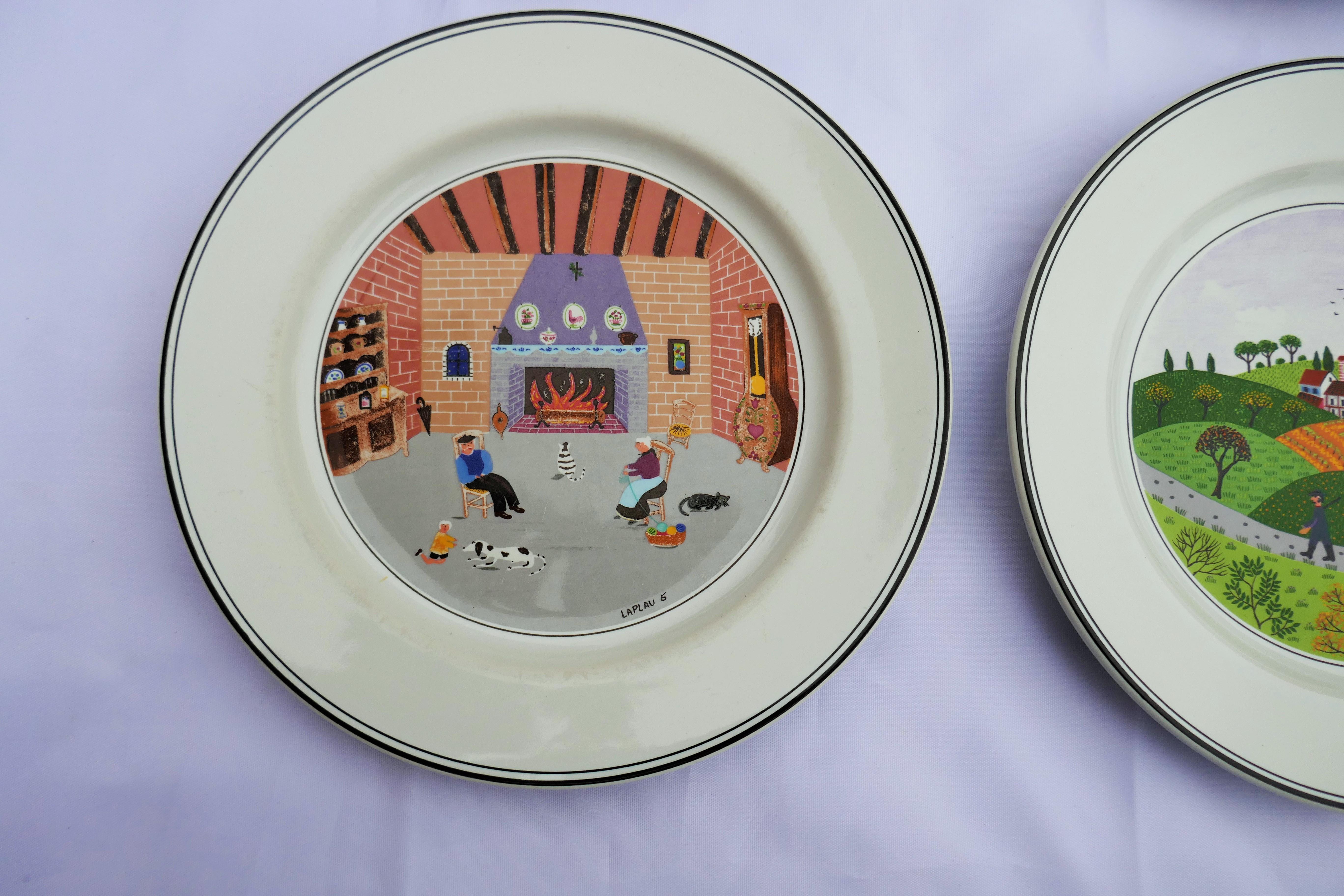 Late 20th Century Six Naif Plates by Gerard Laplau for Villeroy & Boch For Sale