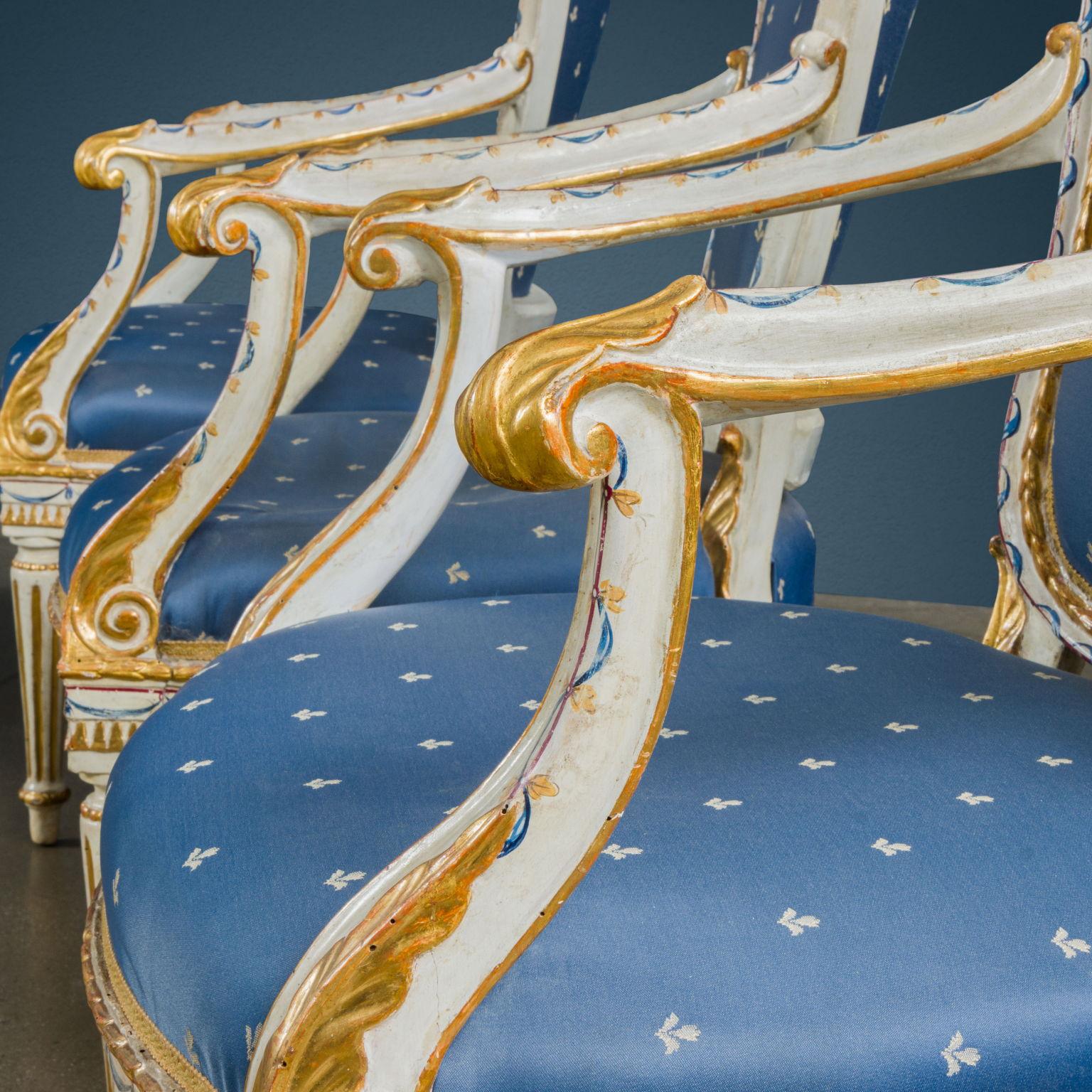 Italian Six fauteuils laqués. Venise, dernier quart du XVIIIe siècle en vente