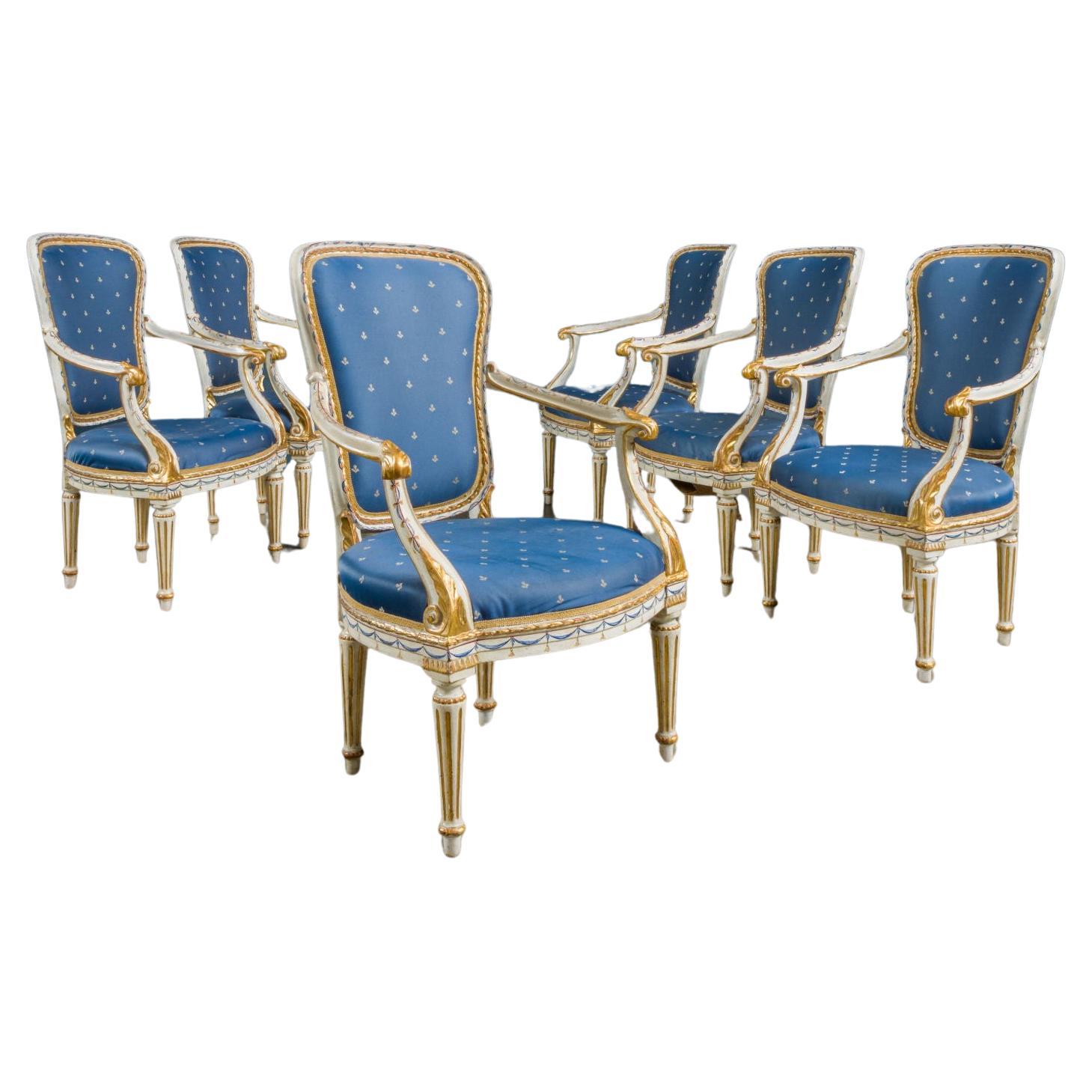 Six lacquered armchairs. Venice, last quarter of the 18th cent For Sale