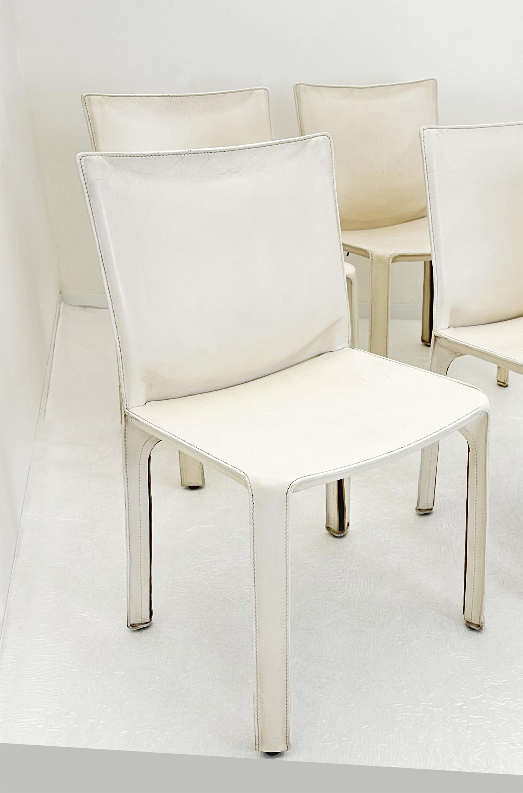Italian SIX Chairs 412 CAB- Cassina WHITE LEATHER For Sale
