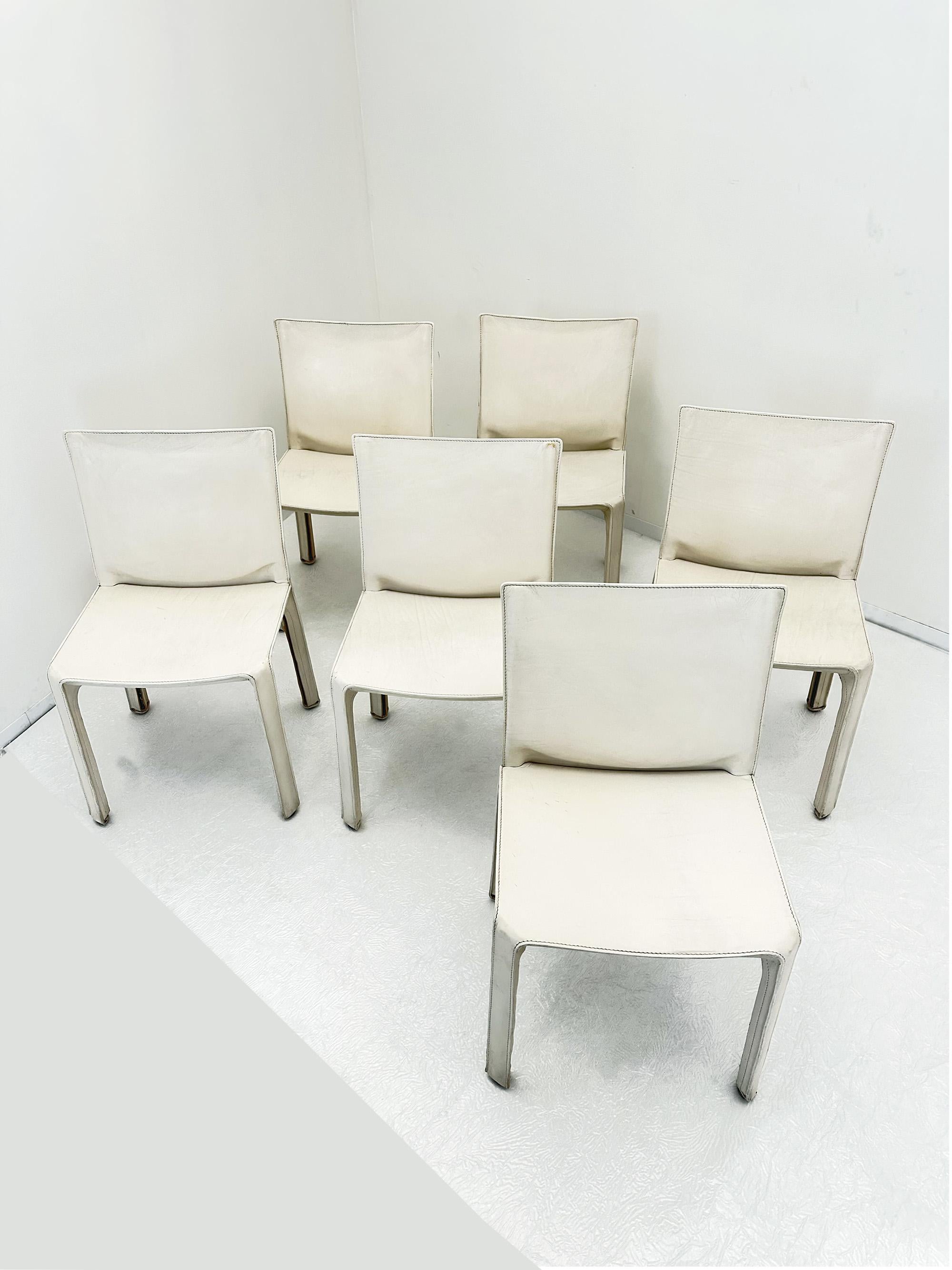 Machine-Made SIX Chairs 412 CAB- Cassina WHITE LEATHER For Sale