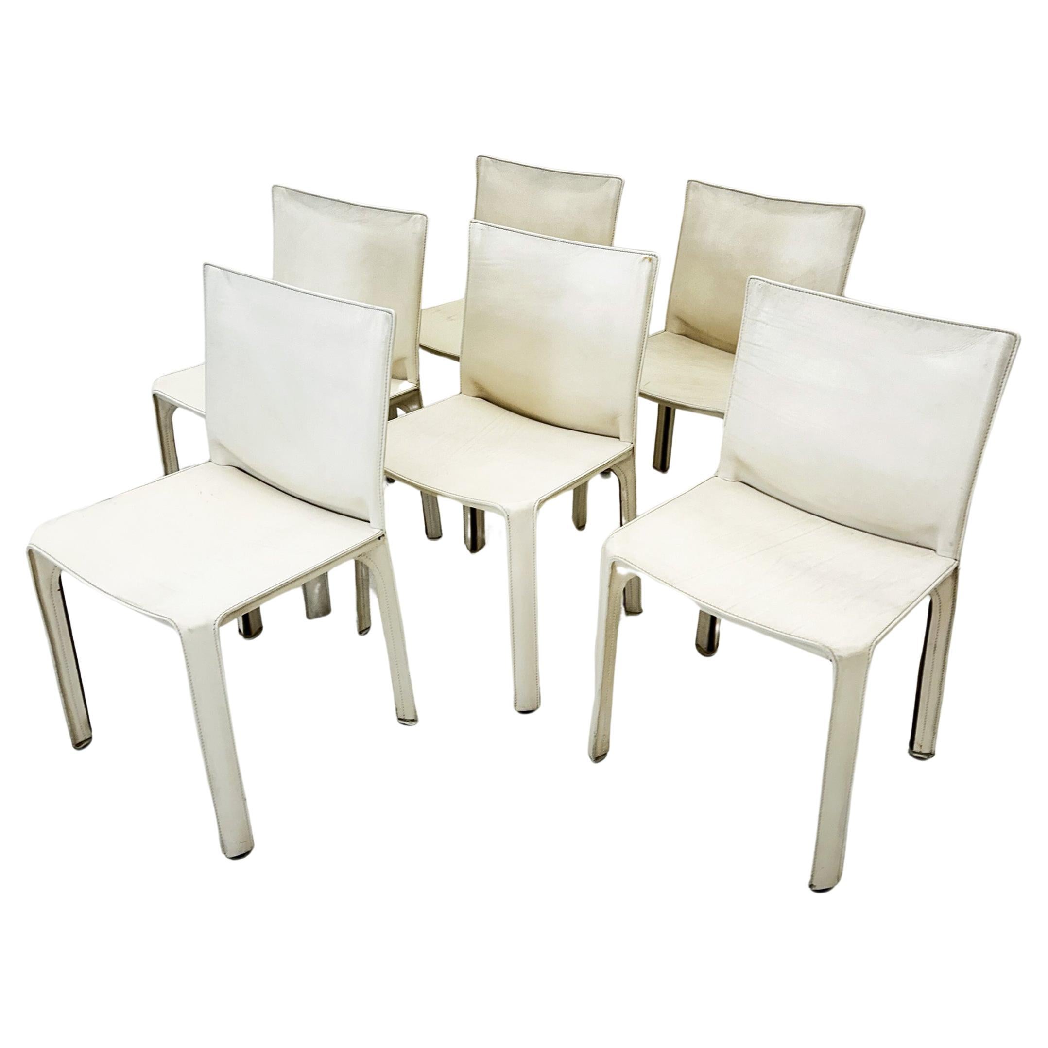 SIX Chairs 412 CAB- Cassina WHITE LEATHER For Sale