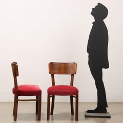 Six 1940s Chairs in stained beech and velvet seat