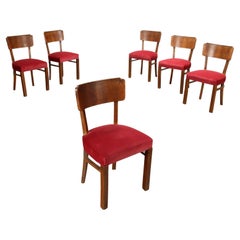 Six 1940s Chairs in stained beech and velvet seat