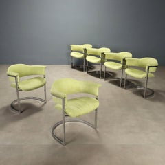 Sechs Stühle aus den 70er Jahren, „Saporiti“-Design von Vittorio Introini, aus hellgrünem Stoff