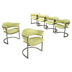Sechs Stühle aus den 70er Jahren, „Saporiti“-Design von Vittorio Introini, aus hellgrünem Stoff